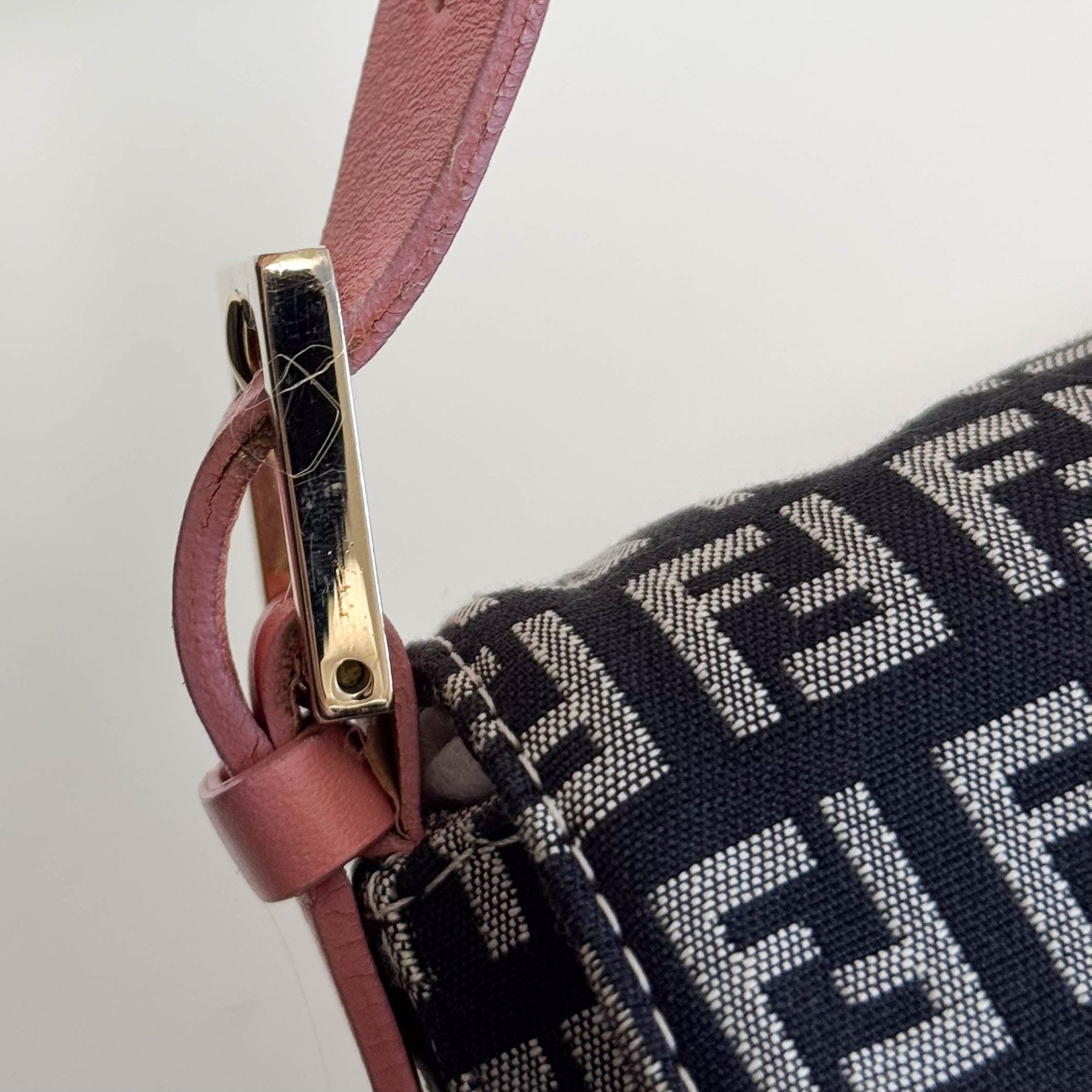 FENDI Baguette Zucchino Black Canvas Pink Leather Shoulder Bag with Gold Hardware, in , Sold by HIVE PRELOVED - Shoulder Bags