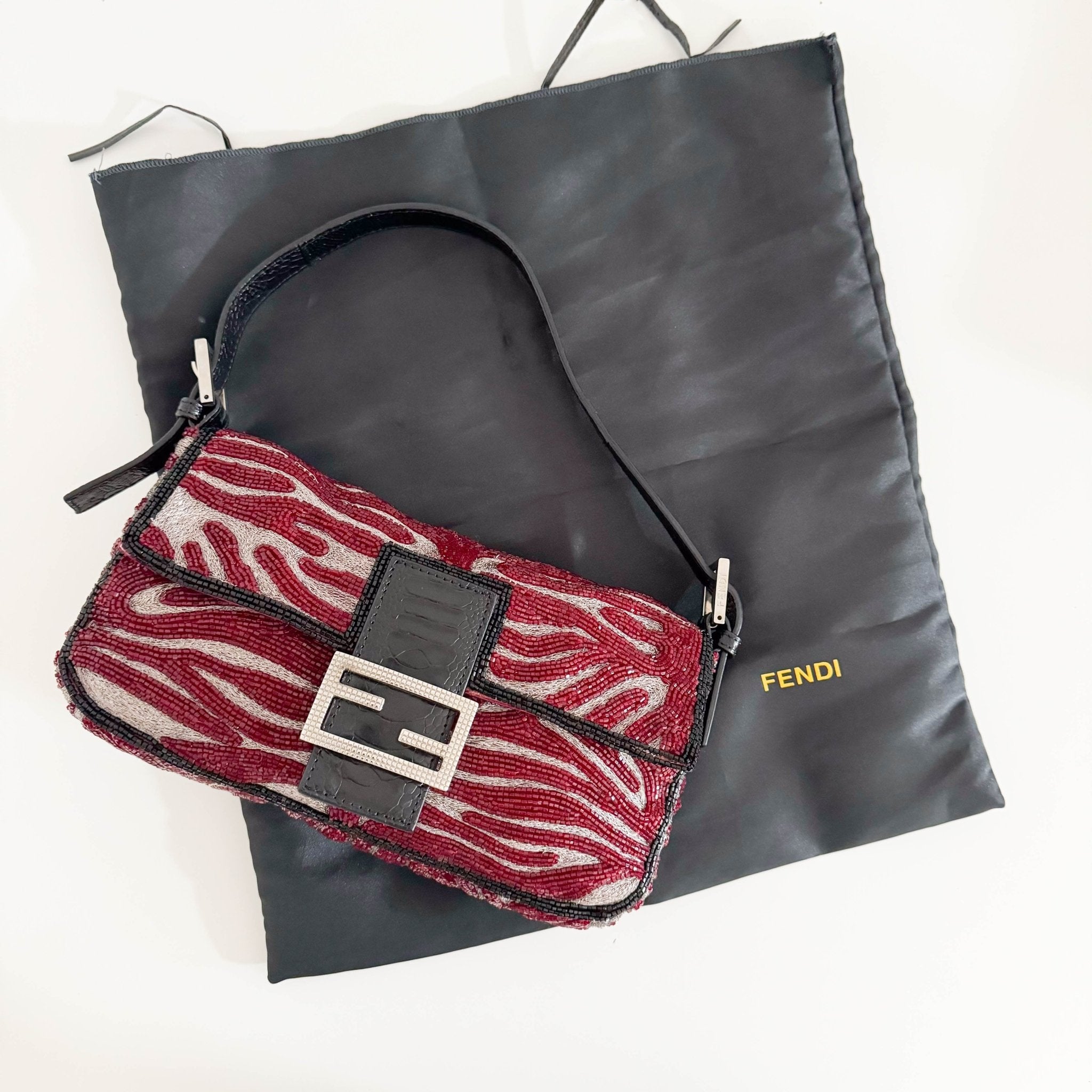FENDI Beaded Baguette Tiger Red Zebra Pattern Lizard Leather Shoulder, in , Sold by HIVE PRELOVED - Shoulder Bags, ,