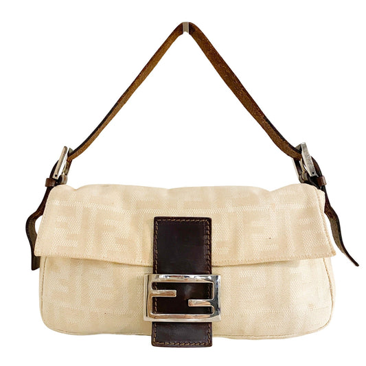 FENDI Beige Baguette Canvas Handbag, Cotton Canvas in Neutral, Sold by HIVE PRELOVED - , ,