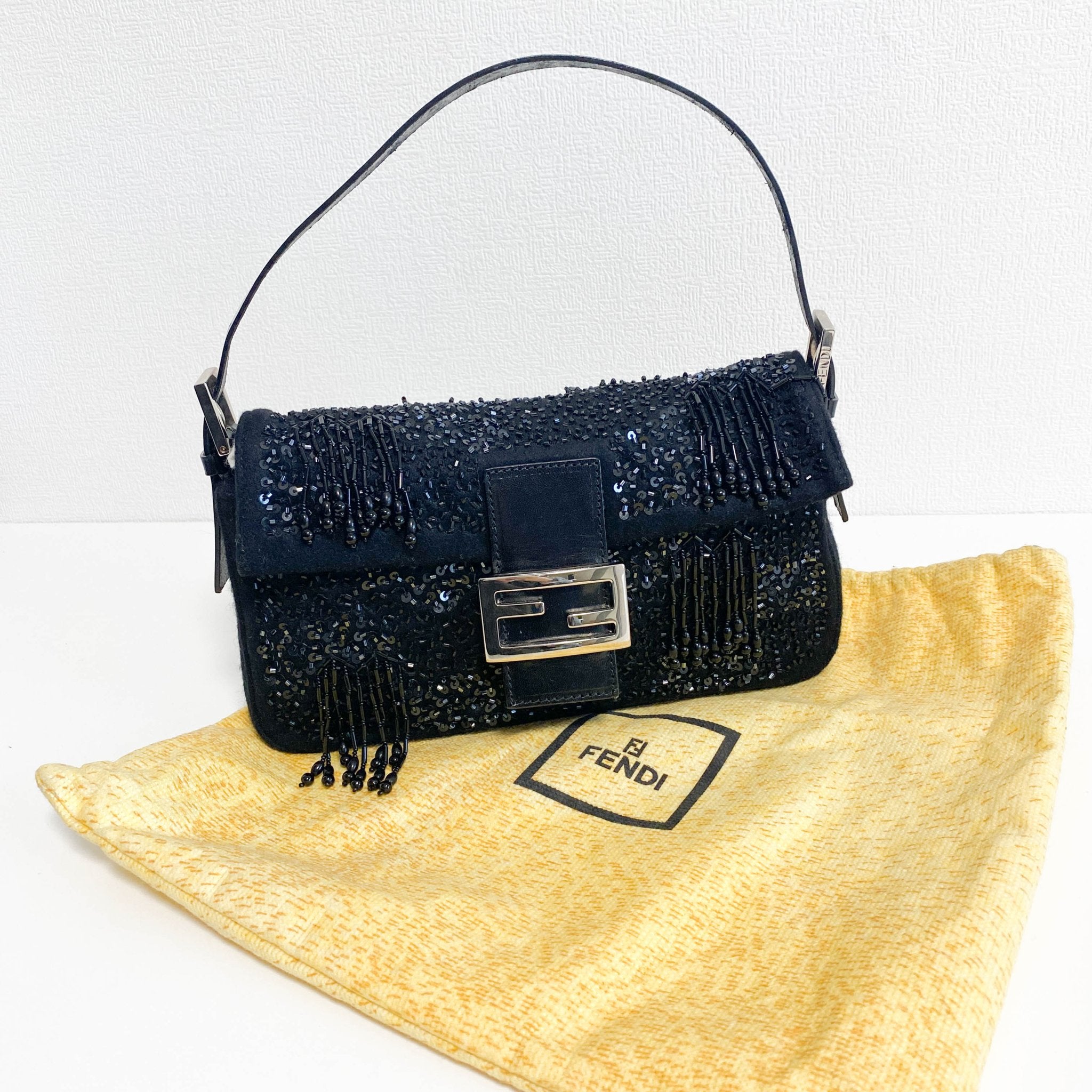 FENDI Black Beaded Baguette Wool Shoulder Bag, in , Sold by HIVE PRELOVED - Shoulder Bags, ,