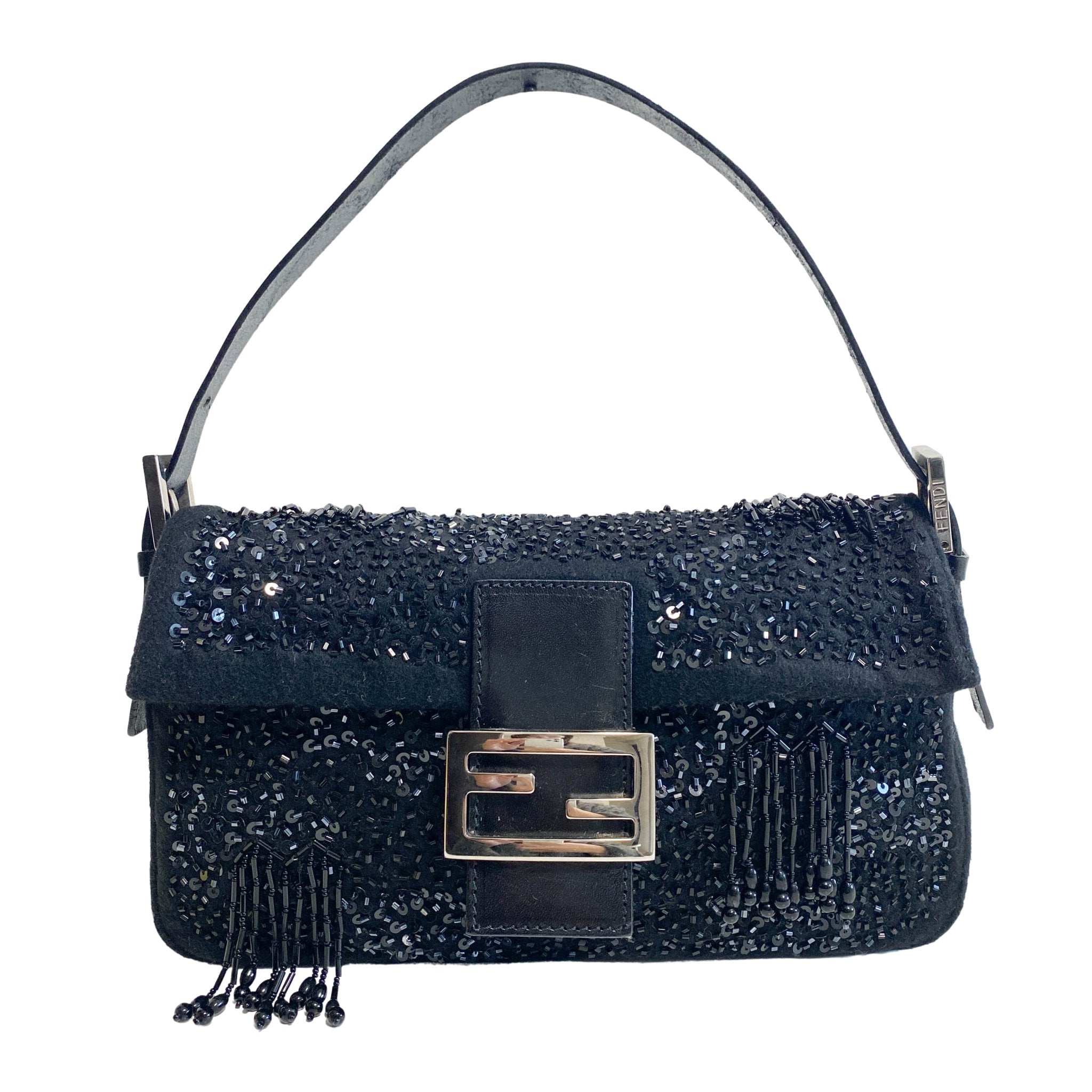 FENDI Black Beaded Baguette Wool Shoulder Bag, in , Sold by HIVE PRELOVED - Shoulder Bags, ,