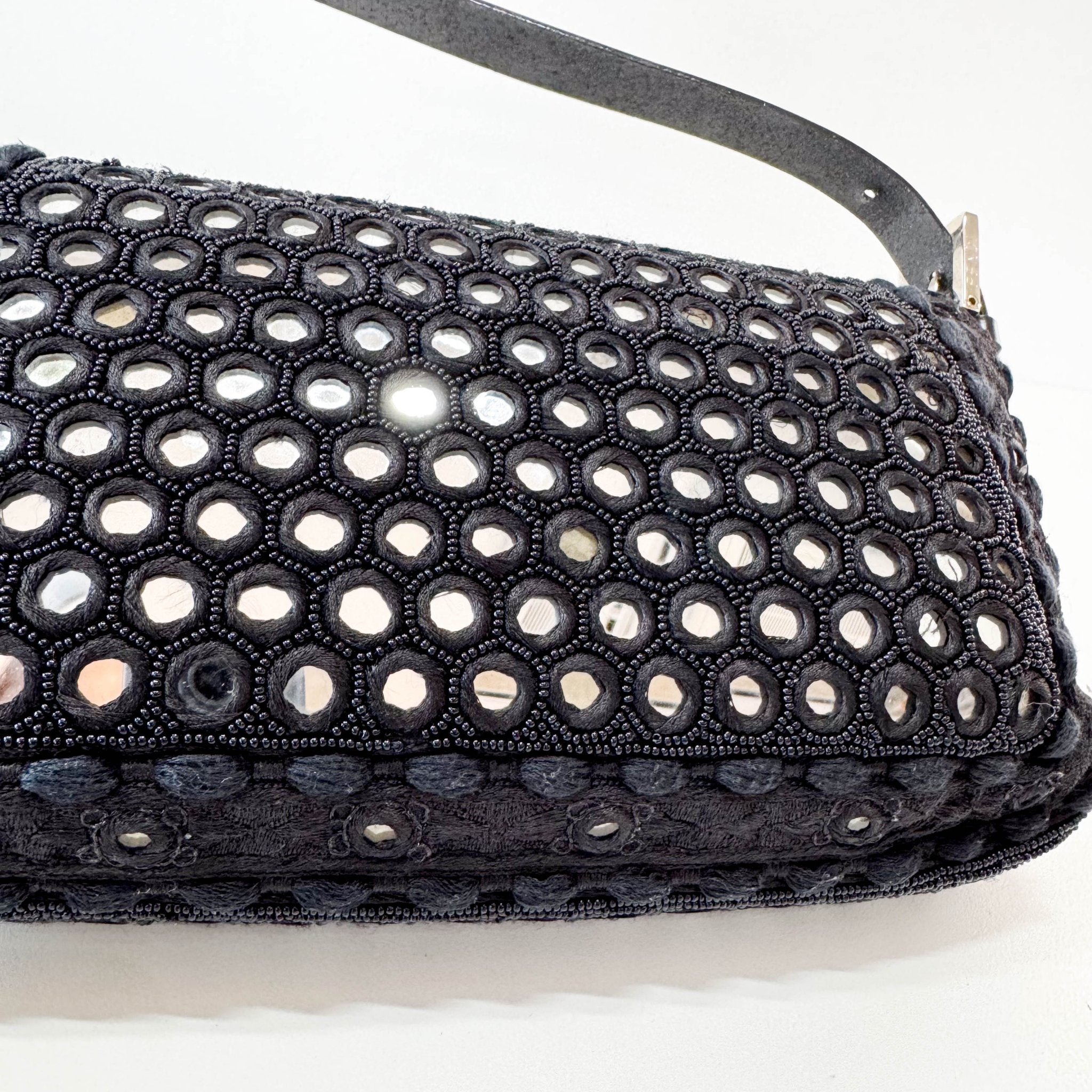 FENDI Black Embroidered Beaded Mirror Baguette Shoulder Bag, in , Sold by HIVE PRELOVED - Shoulder Bags, ,