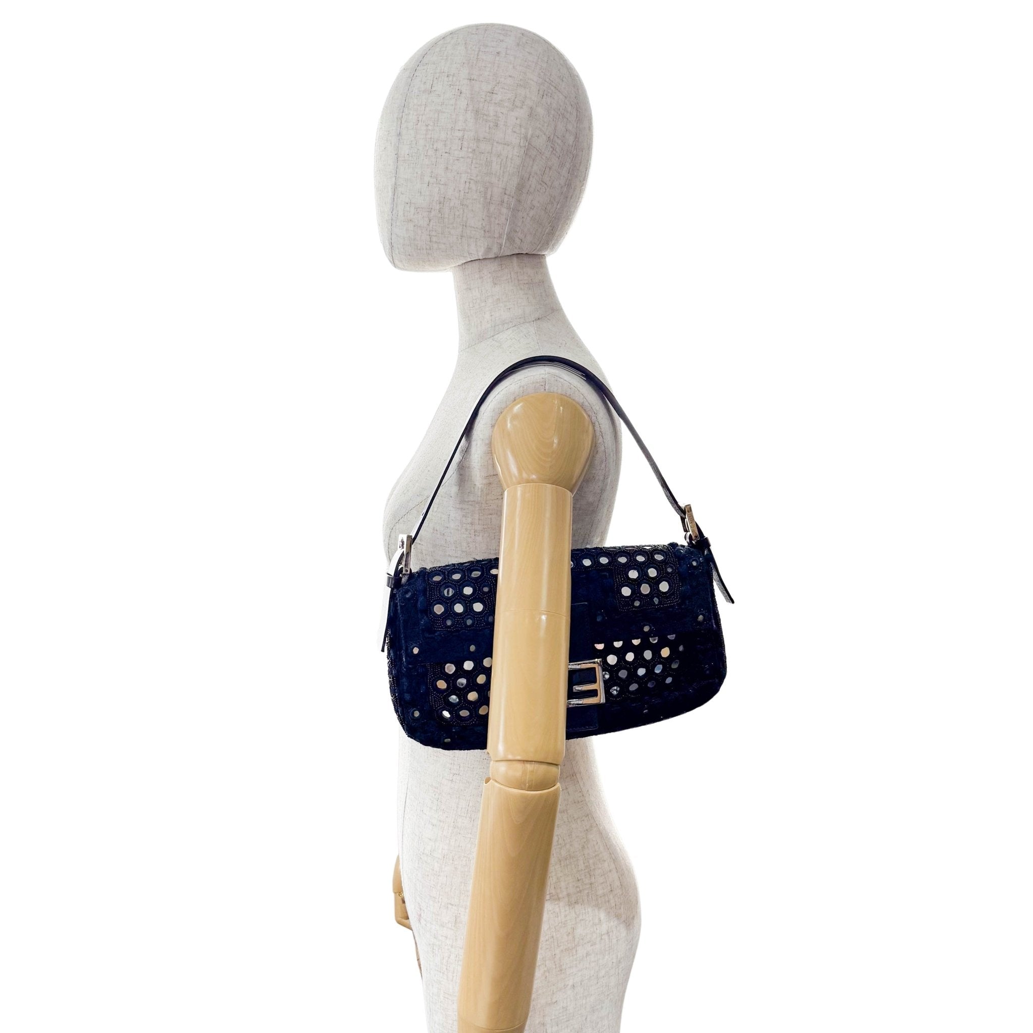 FENDI Black Embroidered Beaded Mirror Baguette Shoulder Bag, in , Sold by HIVE PRELOVED - Shoulder Bags, ,