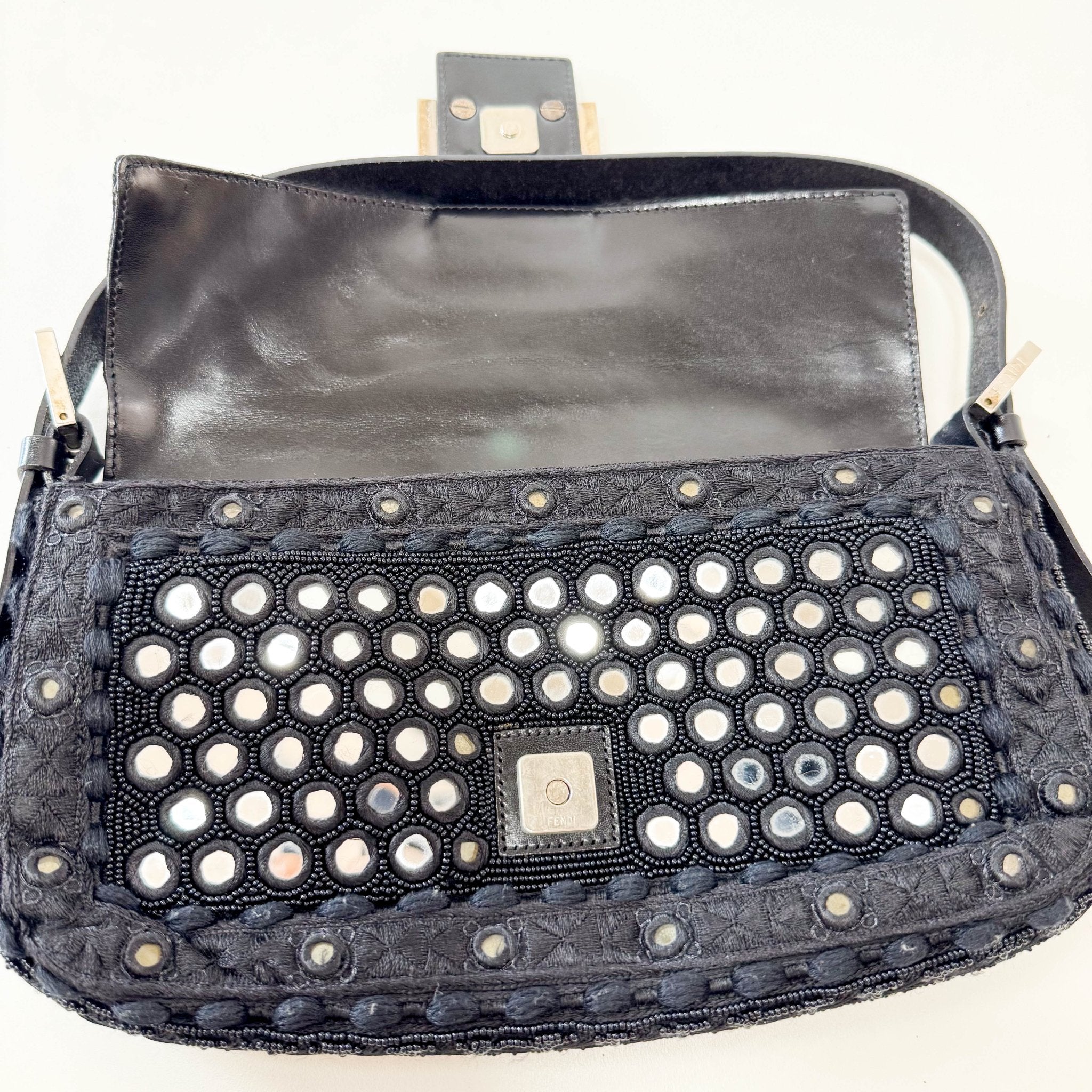 FENDI Black Embroidered Beaded Mirror Baguette Shoulder Bag, in , Sold by HIVE PRELOVED - Shoulder Bags, ,
