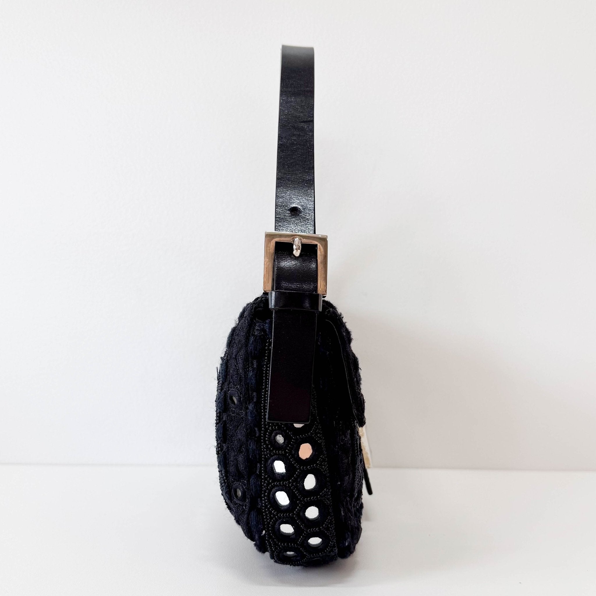 FENDI Black Embroidered Beaded Mirror Baguette Shoulder Bag, in , Sold by HIVE PRELOVED - Shoulder Bags, ,