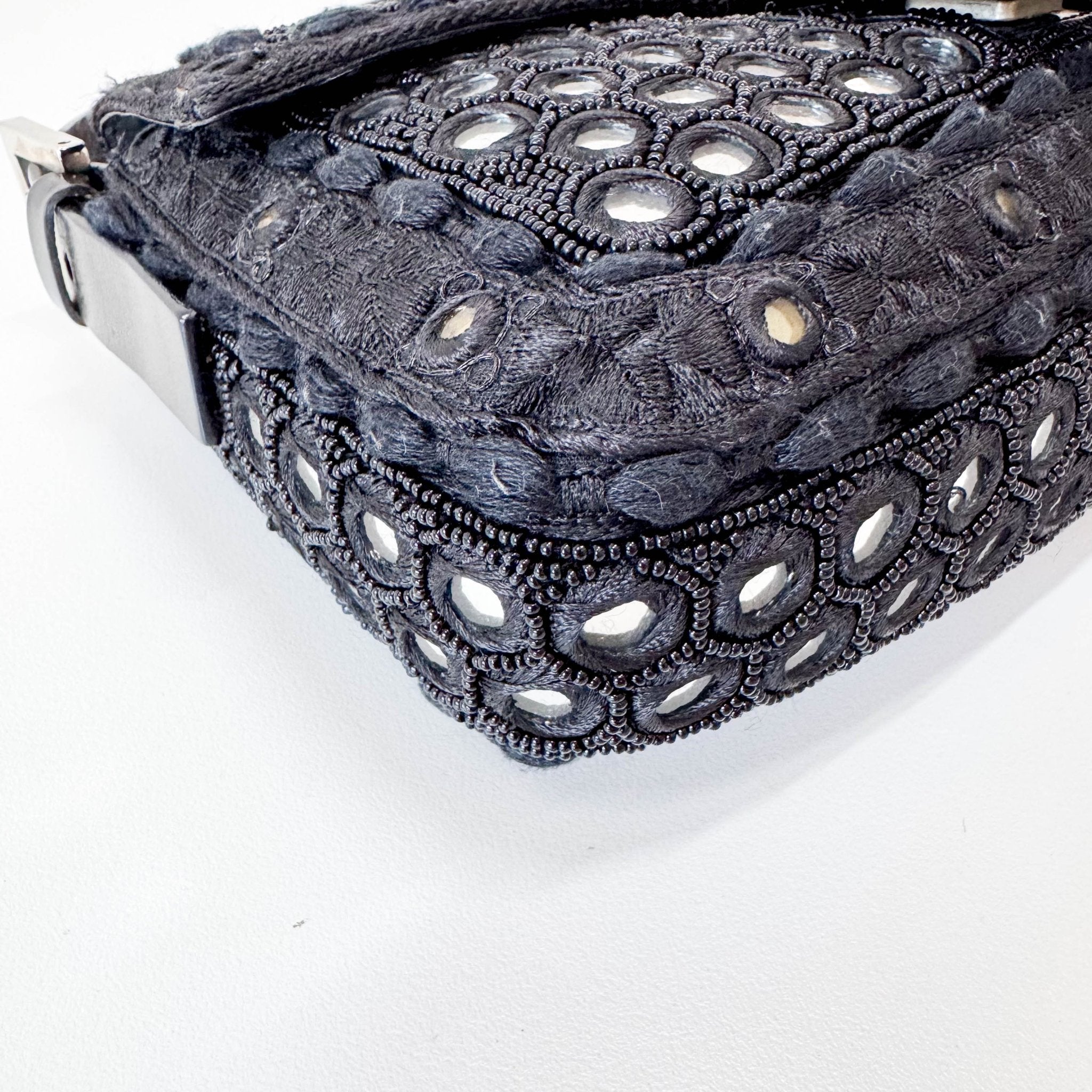 FENDI Black Embroidered Beaded Mirror Baguette Shoulder Bag, in , Sold by HIVE PRELOVED - Shoulder Bags, ,