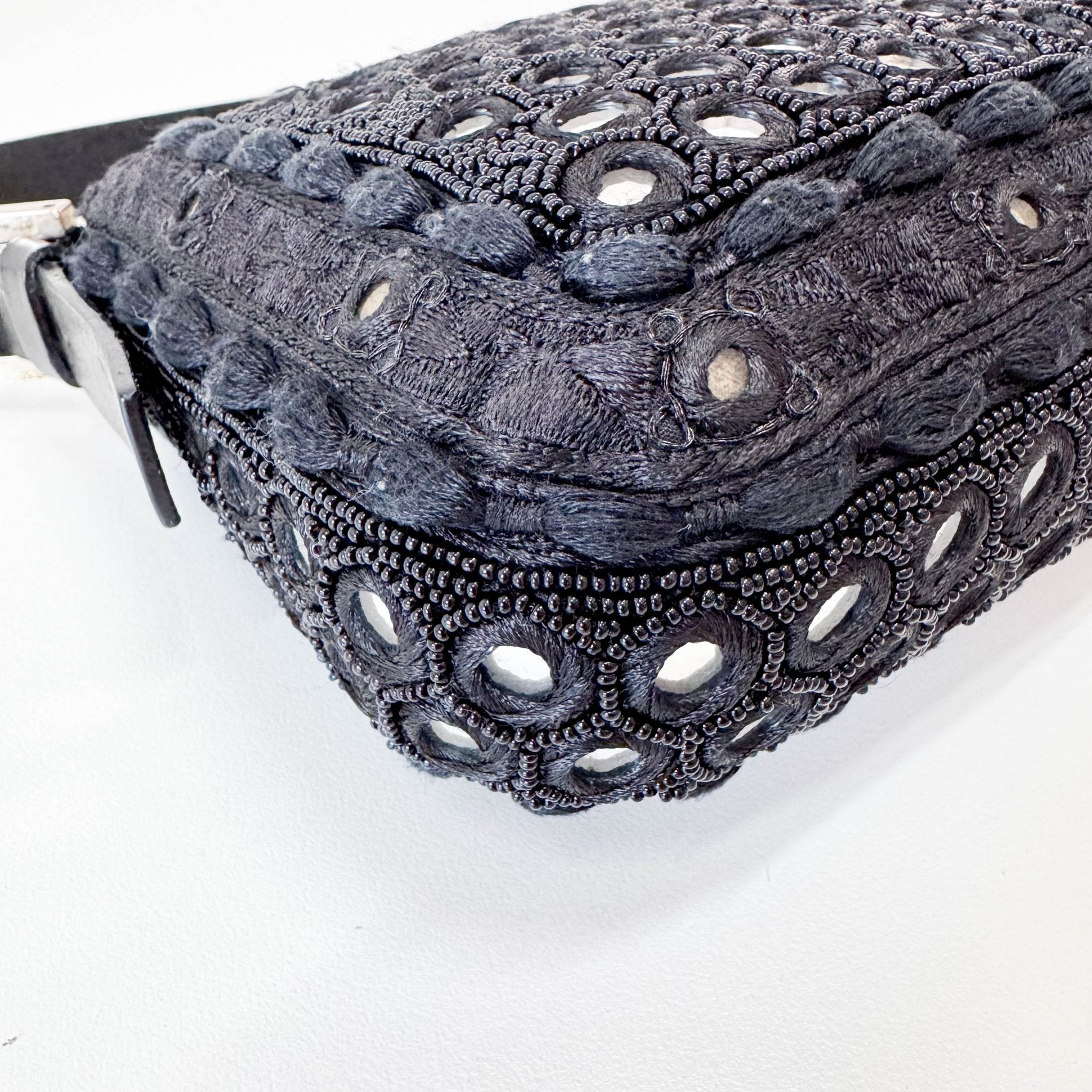 FENDI Black Embroidered Beaded Mirror Baguette Shoulder Bag, in , Sold by HIVE PRELOVED - Shoulder Bags, ,