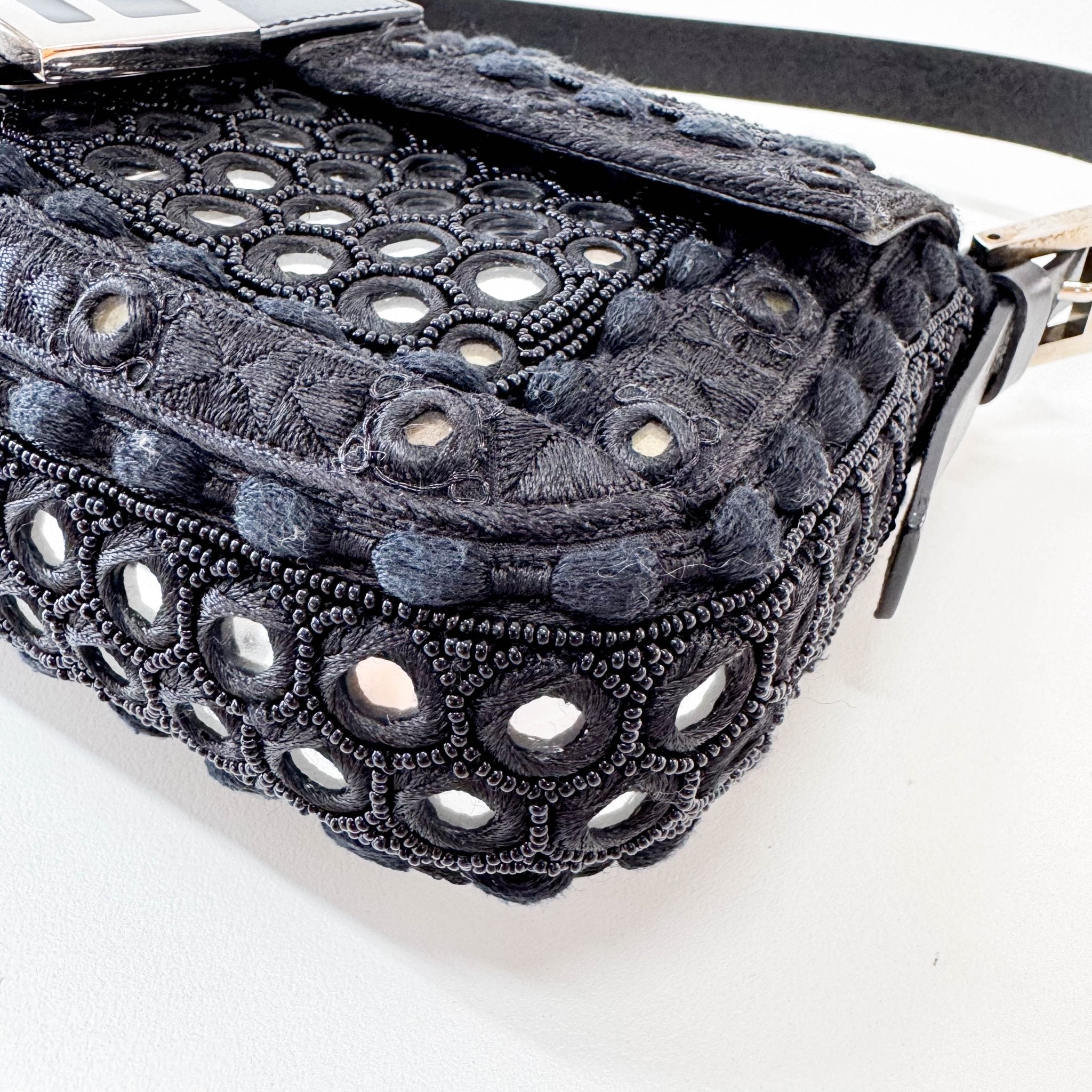 FENDI Black Embroidered Beaded Mirror Baguette Shoulder Bag, in , Sold by HIVE PRELOVED - Shoulder Bags, ,
