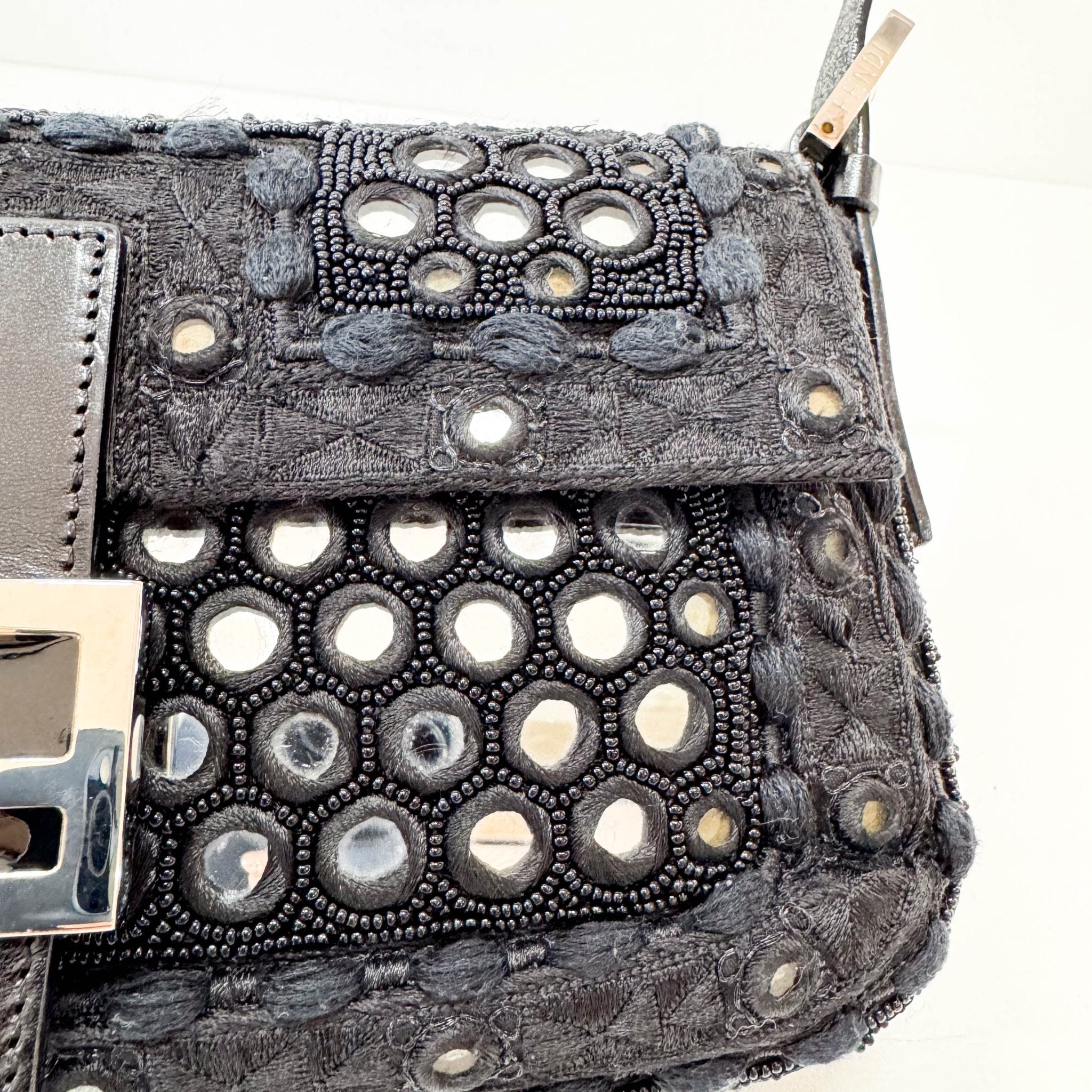 FENDI Black Embroidered Beaded Mirror Baguette Shoulder Bag, in , Sold by HIVE PRELOVED - Shoulder Bags, ,