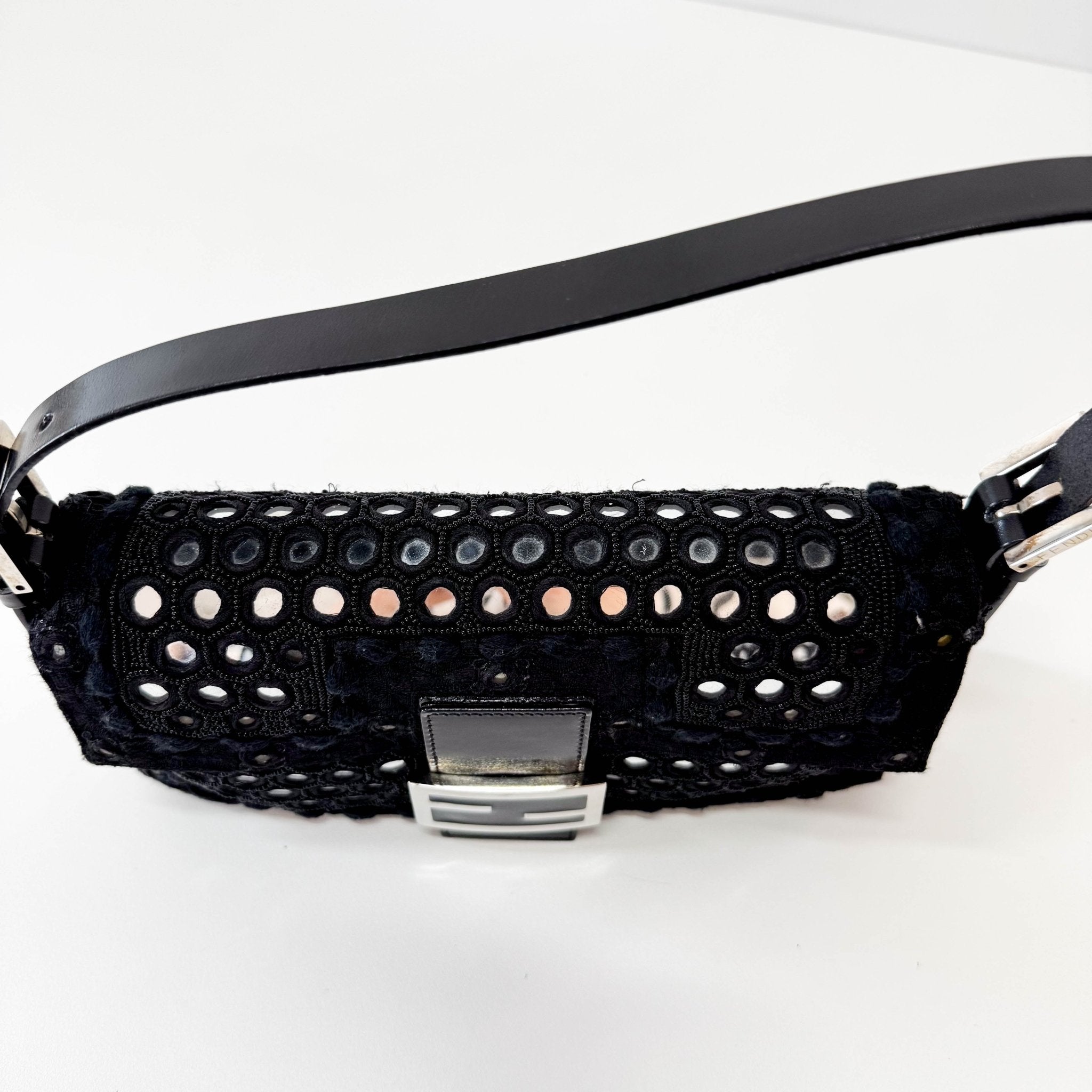 FENDI Black Embroidered Beaded Mirror Baguette Shoulder Bag, in , Sold by HIVE PRELOVED - Shoulder Bags, ,