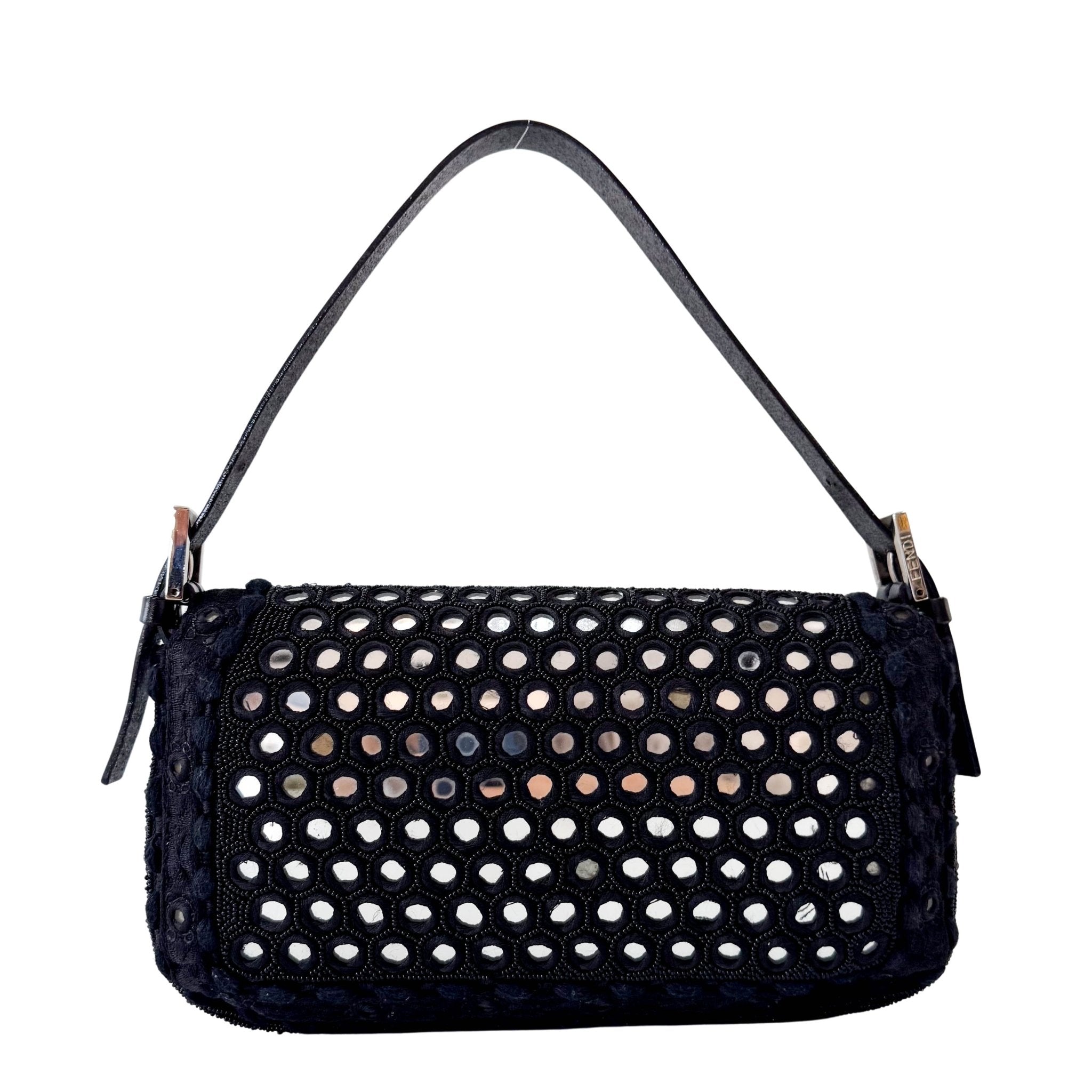 FENDI Black Embroidered Beaded Mirror Baguette Shoulder Bag, in , Sold by HIVE PRELOVED - Shoulder Bags, ,