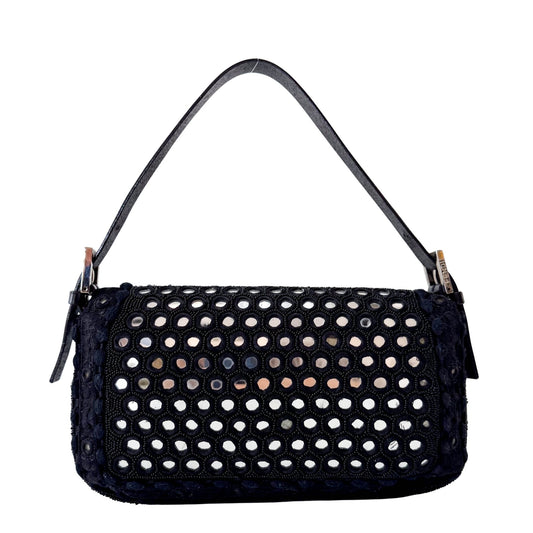 FENDI Black Embroidered Beaded Mirror Baguette Shoulder Bag, in , Sold by HIVE PRELOVED - Shoulder Bags, ,