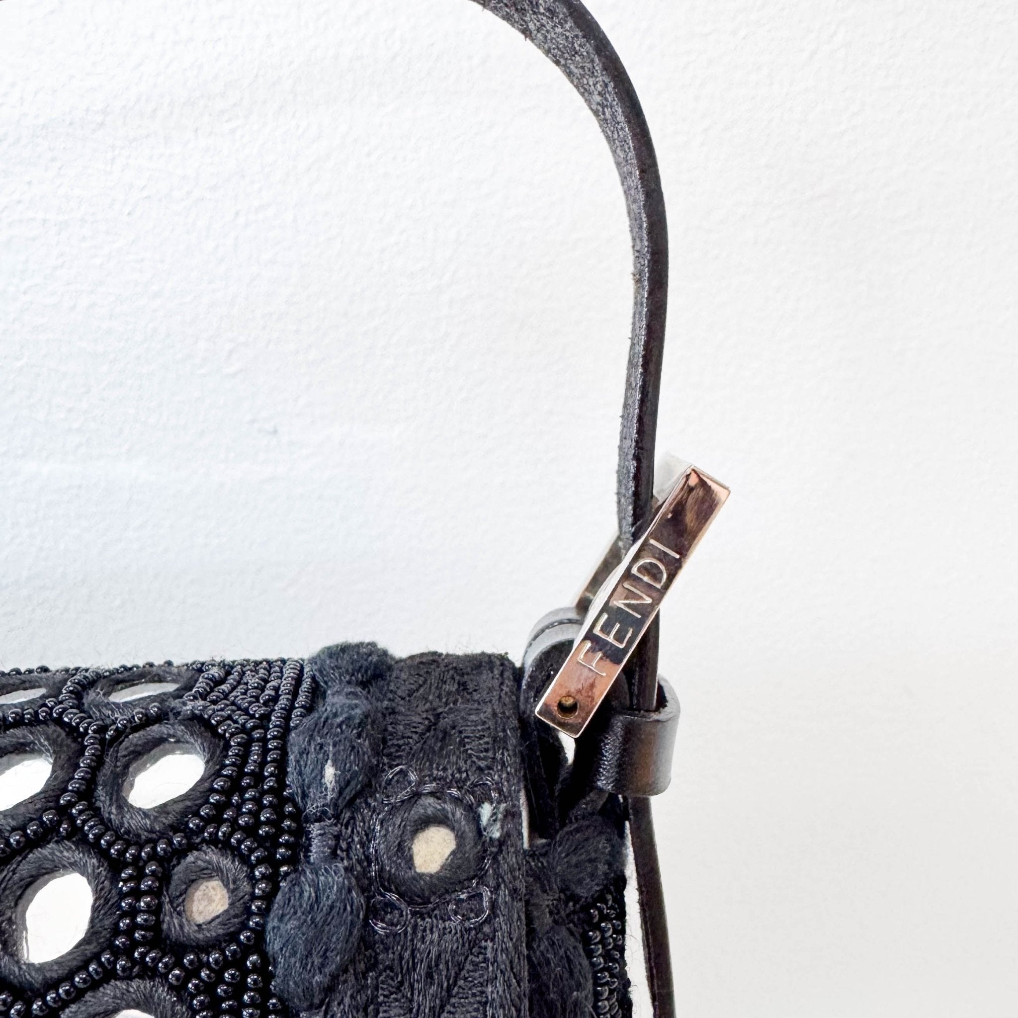FENDI Black Embroidered Beaded Mirror Baguette Shoulder Bag, in , Sold by HIVE PRELOVED - Shoulder Bags, ,