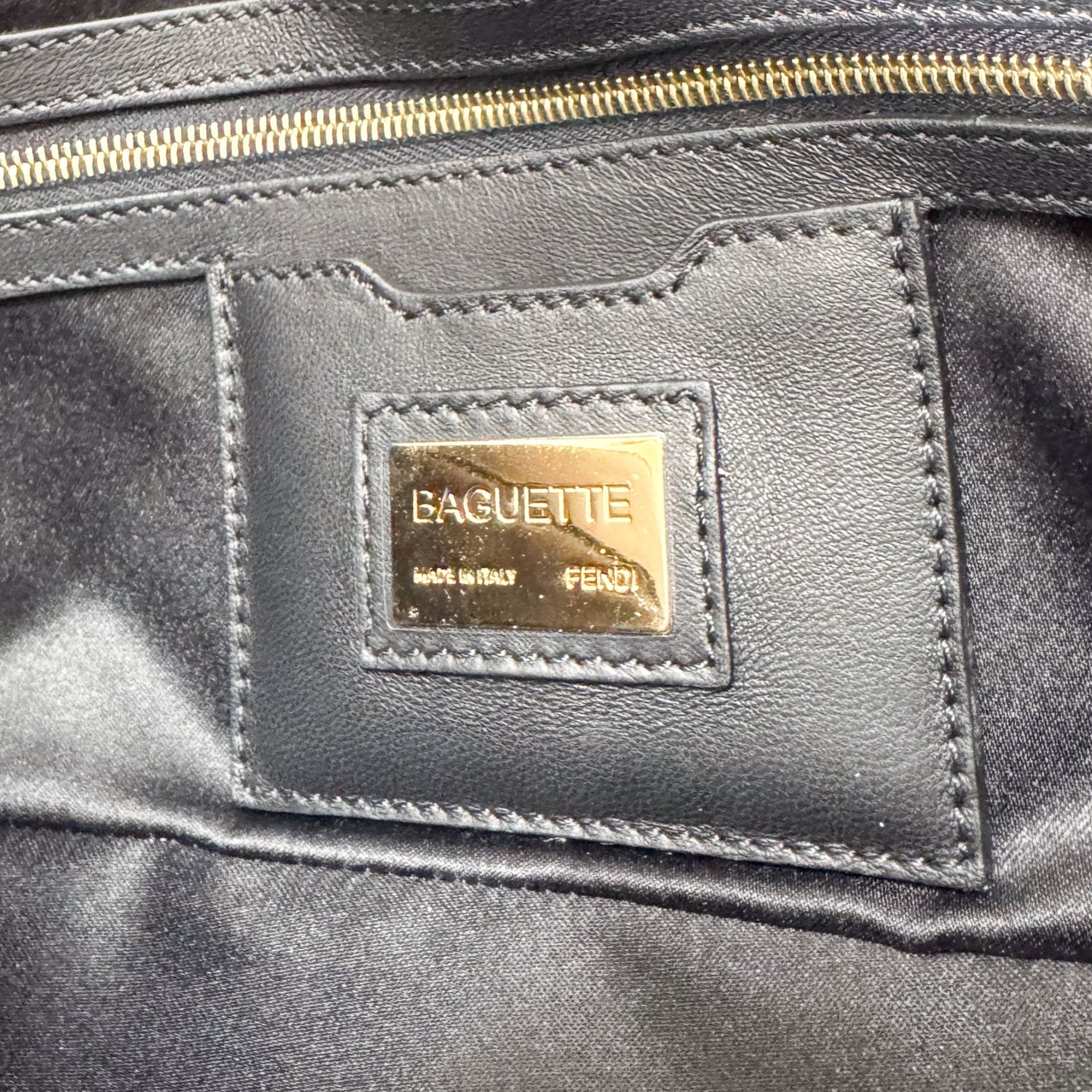 FENDI Black Leather Fur Baguette Bag Adorned With Metal Flower Details, in , Sold by HIVE PRELOVED - Shoulder Bags, ,