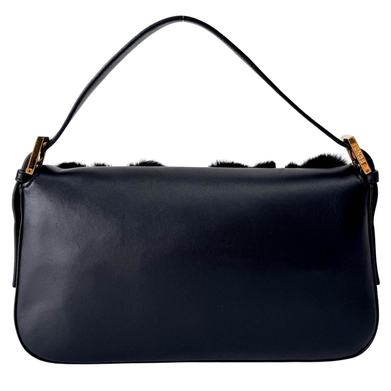 FENDI Black Leather Fur Baguette Bag Adorned With Metal Flower Details, in , Sold by HIVE PRELOVED - Shoulder Bags, ,