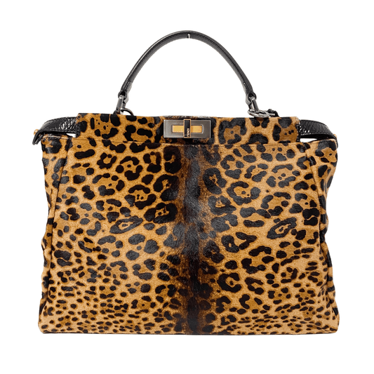 FENDI Brown Leopard - Print Calf Hair Large Peekaboo Bag, in , Sold by HIVE PRELOVED - Handle Bags, Shoulder Bags,
