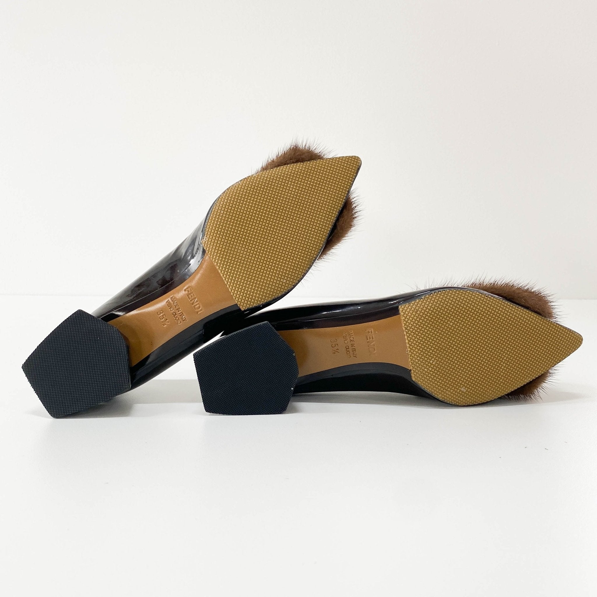 FENDI Brown Patent Leather and Fur Shoes, in , Sold by HIVE PRELOVED - Flats, ,