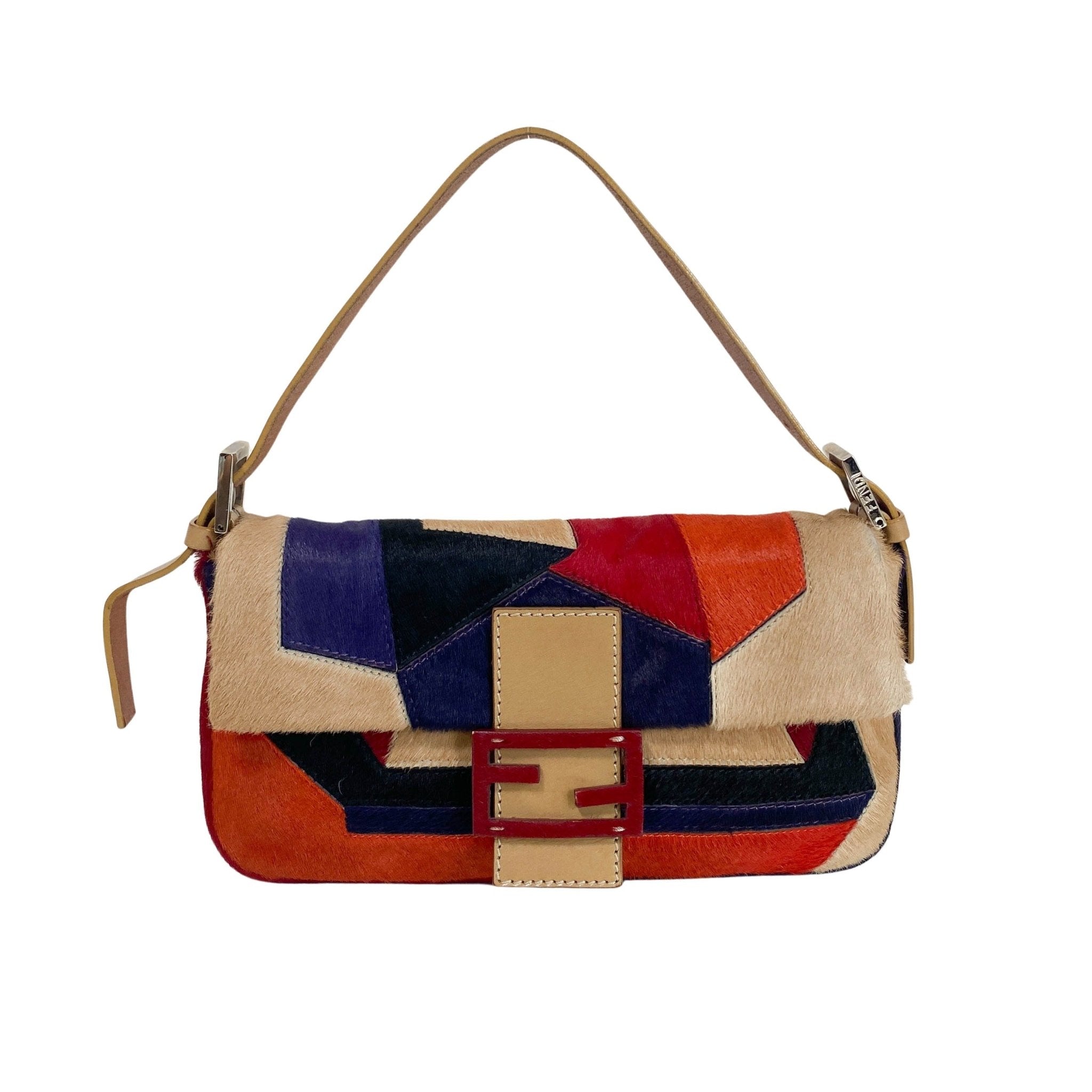 FENDI Color Block Patchwork Pony Hair Baguette Shoulder Bag, in , Sold by HIVE PRELOVED - Shoulder Bags, ,