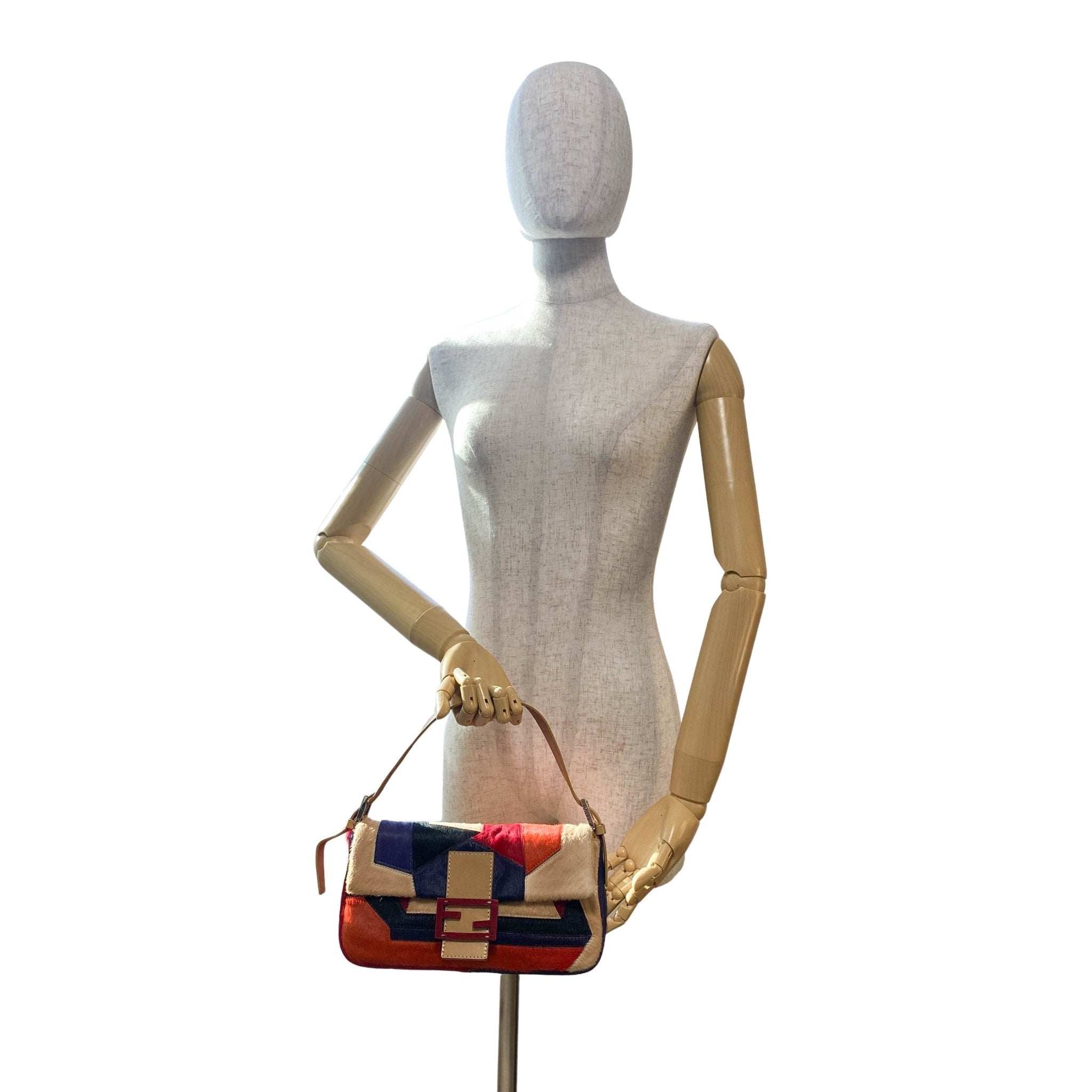 FENDI Color Block Patchwork Pony Hair Baguette Shoulder Bag, in , Sold by HIVE PRELOVED - Shoulder Bags, ,