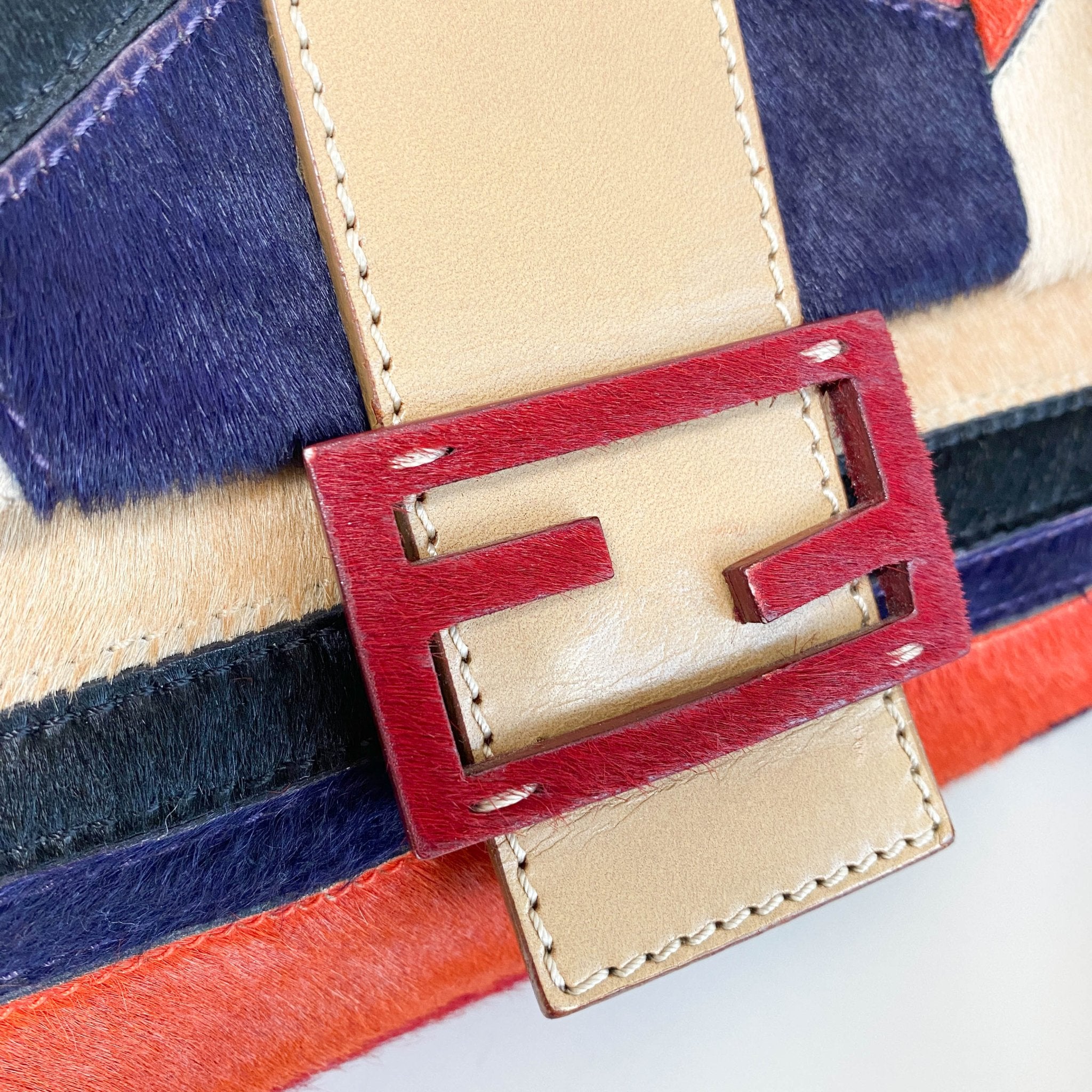 FENDI Color Block Patchwork Pony Hair Baguette Shoulder Bag, in , Sold by HIVE PRELOVED - Shoulder Bags, ,