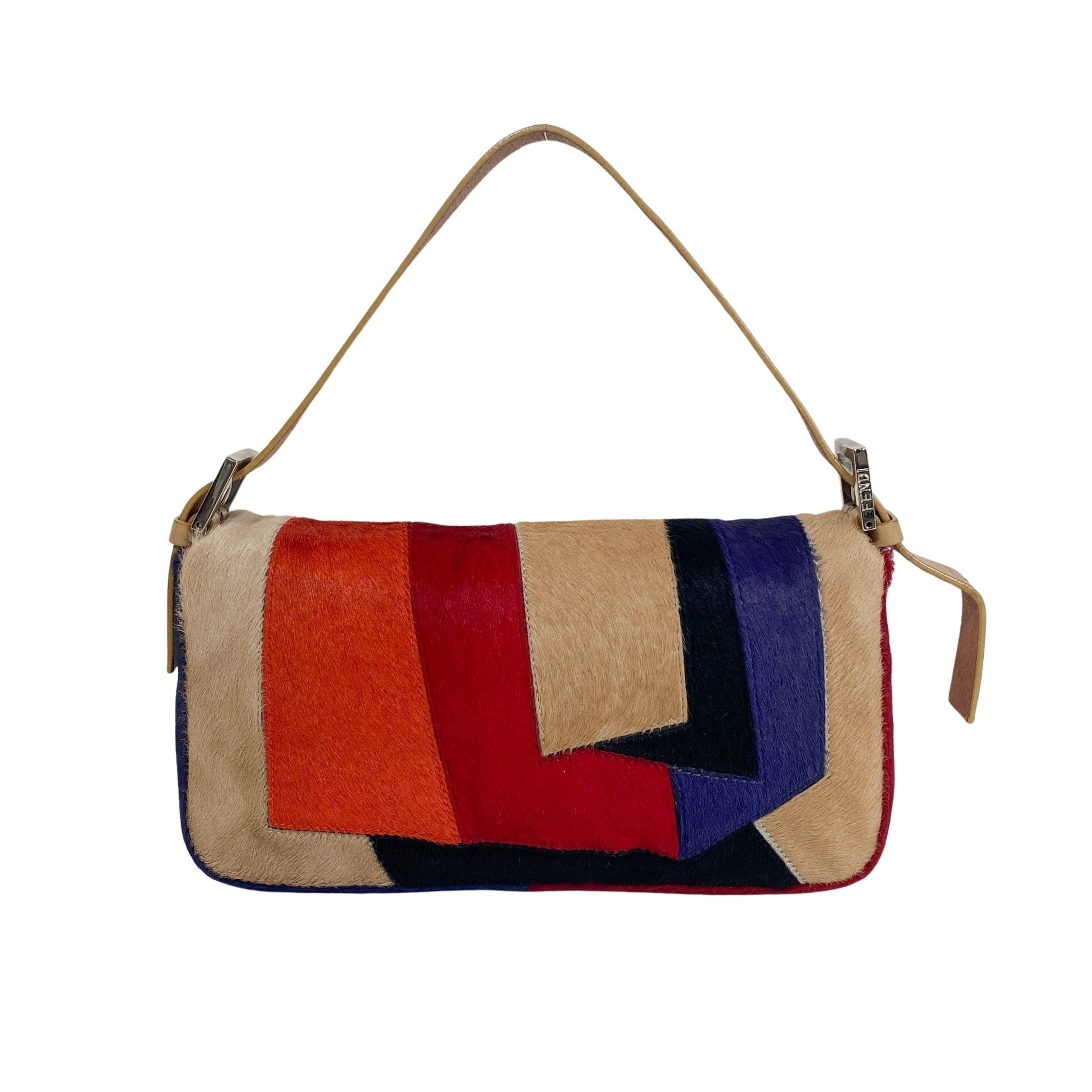 FENDI Color Block Patchwork Pony Hair Baguette Shoulder Bag, in , Sold by HIVE PRELOVED - Shoulder Bags, ,