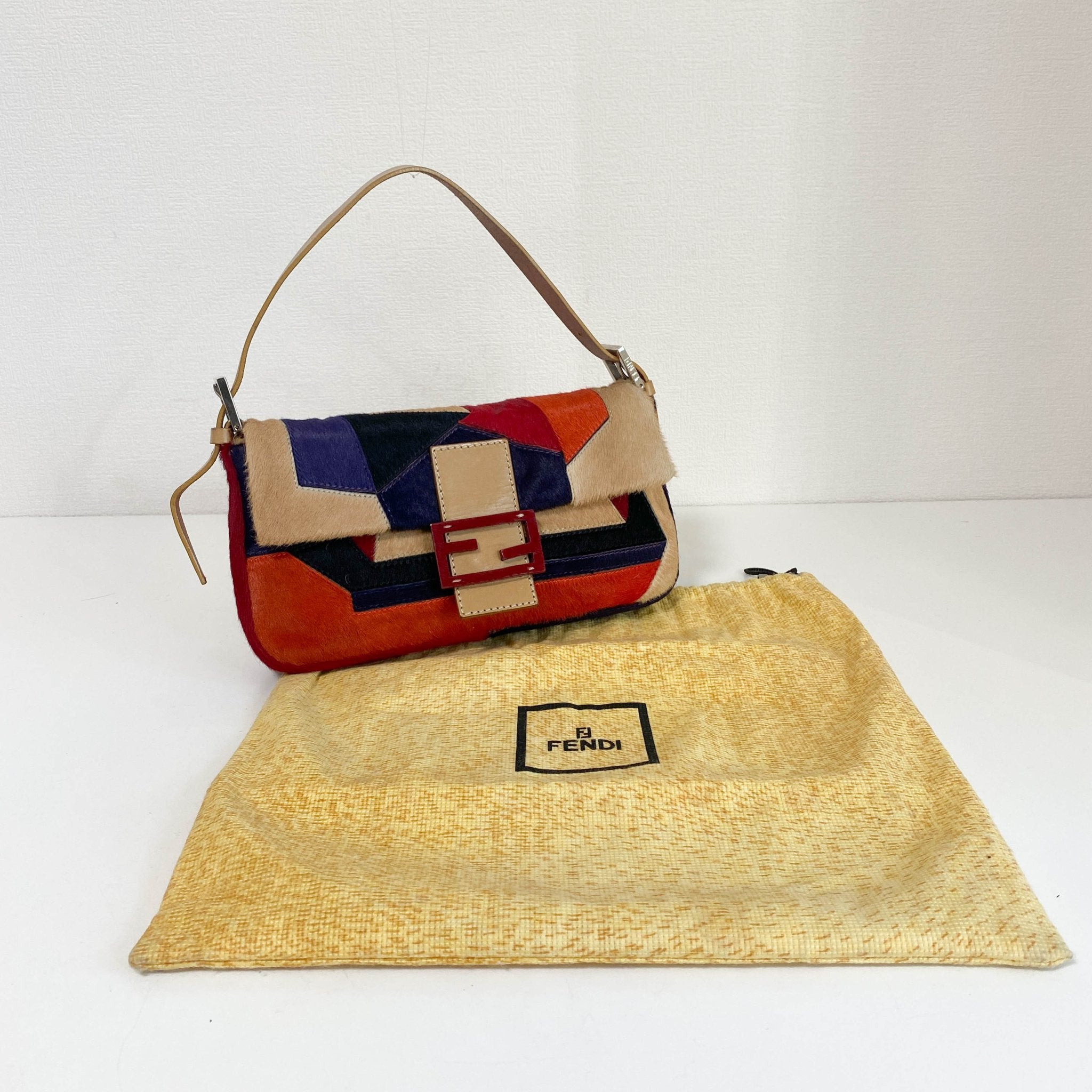 FENDI Color Block Patchwork Pony Hair Baguette Shoulder Bag, in , Sold by HIVE PRELOVED - Shoulder Bags, ,