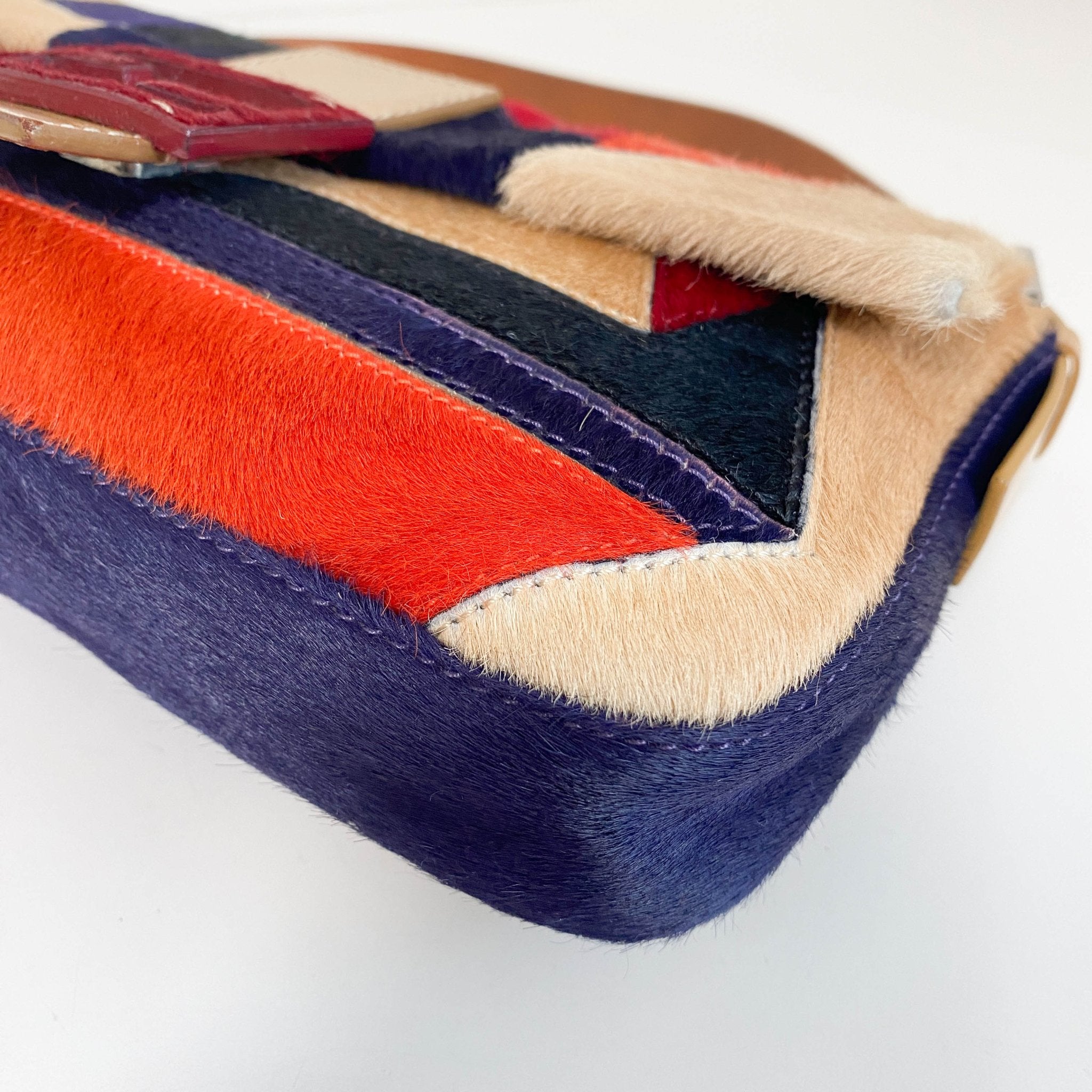 FENDI Color Block Patchwork Pony Hair Baguette Shoulder Bag, in , Sold by HIVE PRELOVED - Shoulder Bags, ,