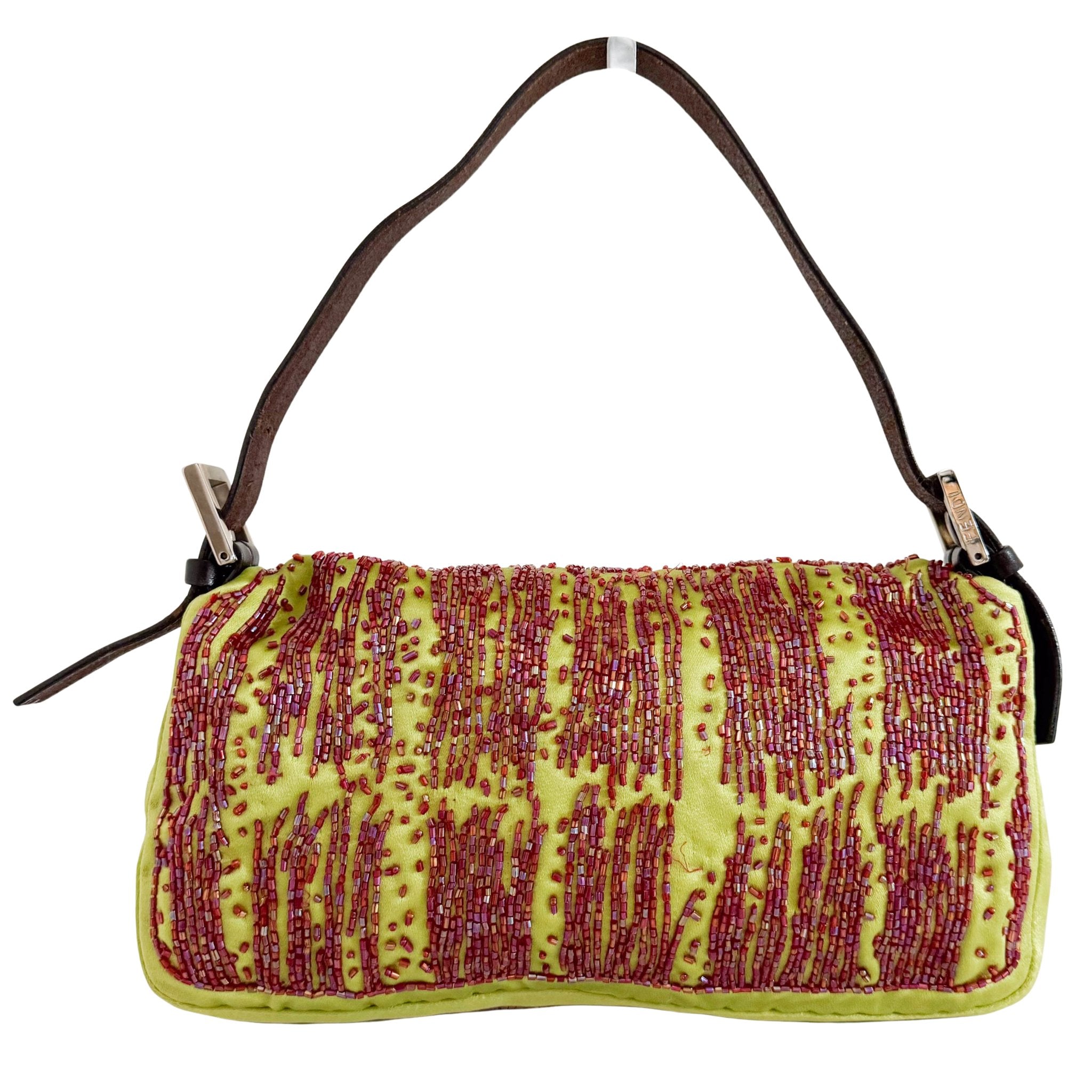 FENDI Fendi Limited Edition Orange Python Leather & Green Silk with Red Beaded Baguette, in Sold by HIVE PRELOVED