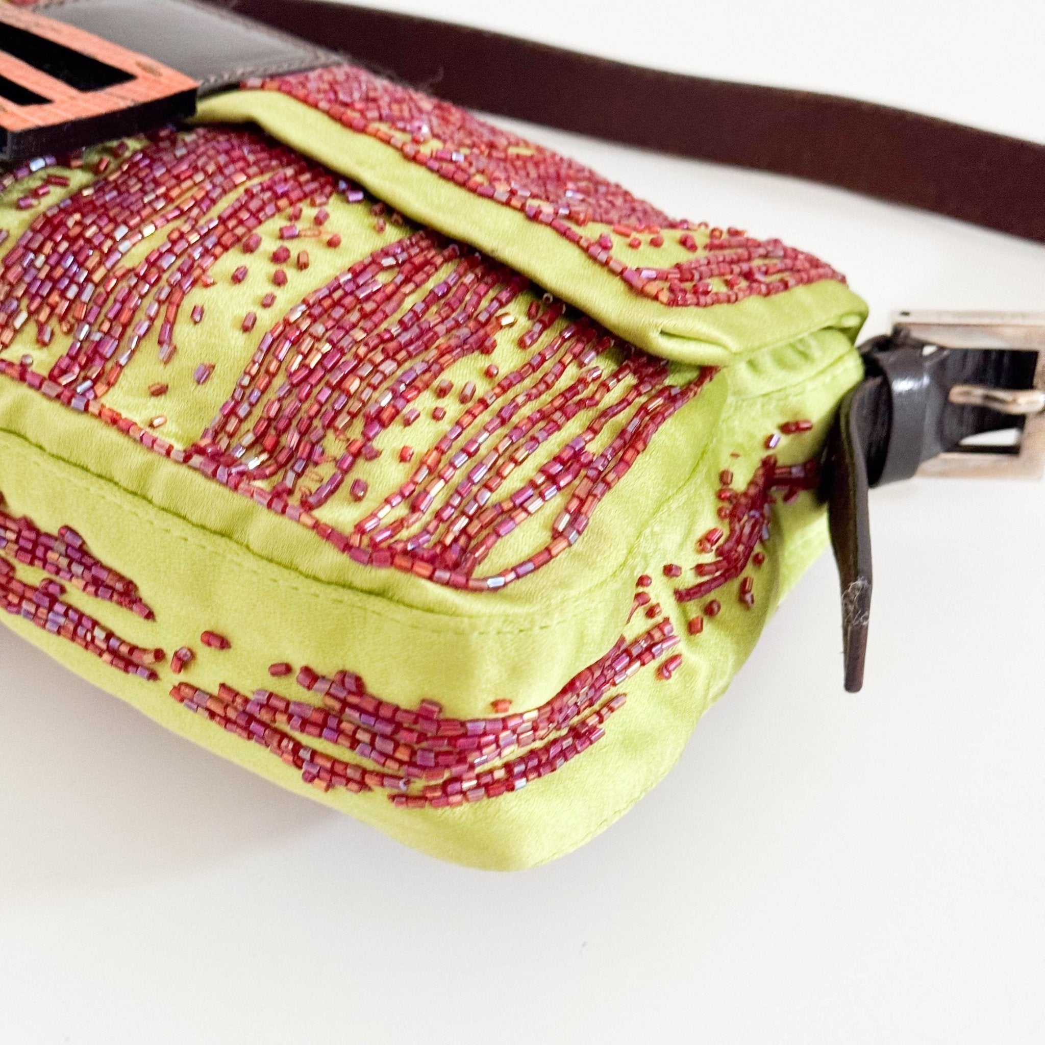 FENDI Fendi Limited Edition Orange Python Leather & Green Silk with Red Beaded Baguette, in Sold by HIVE PRELOVED