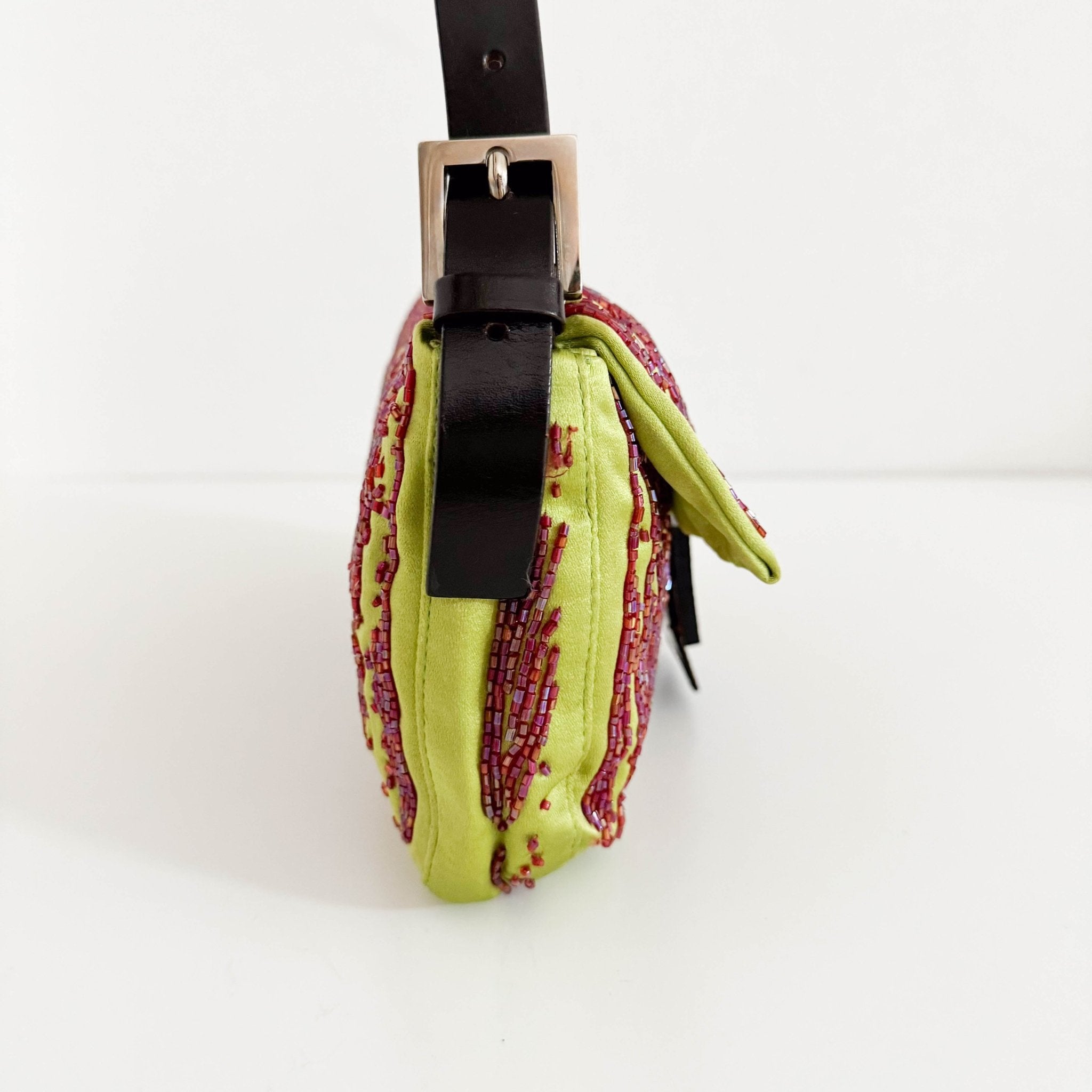 FENDI Fendi Limited Edition Orange Python Leather & Green Silk with Red Beaded Baguette, in Sold by HIVE PRELOVED