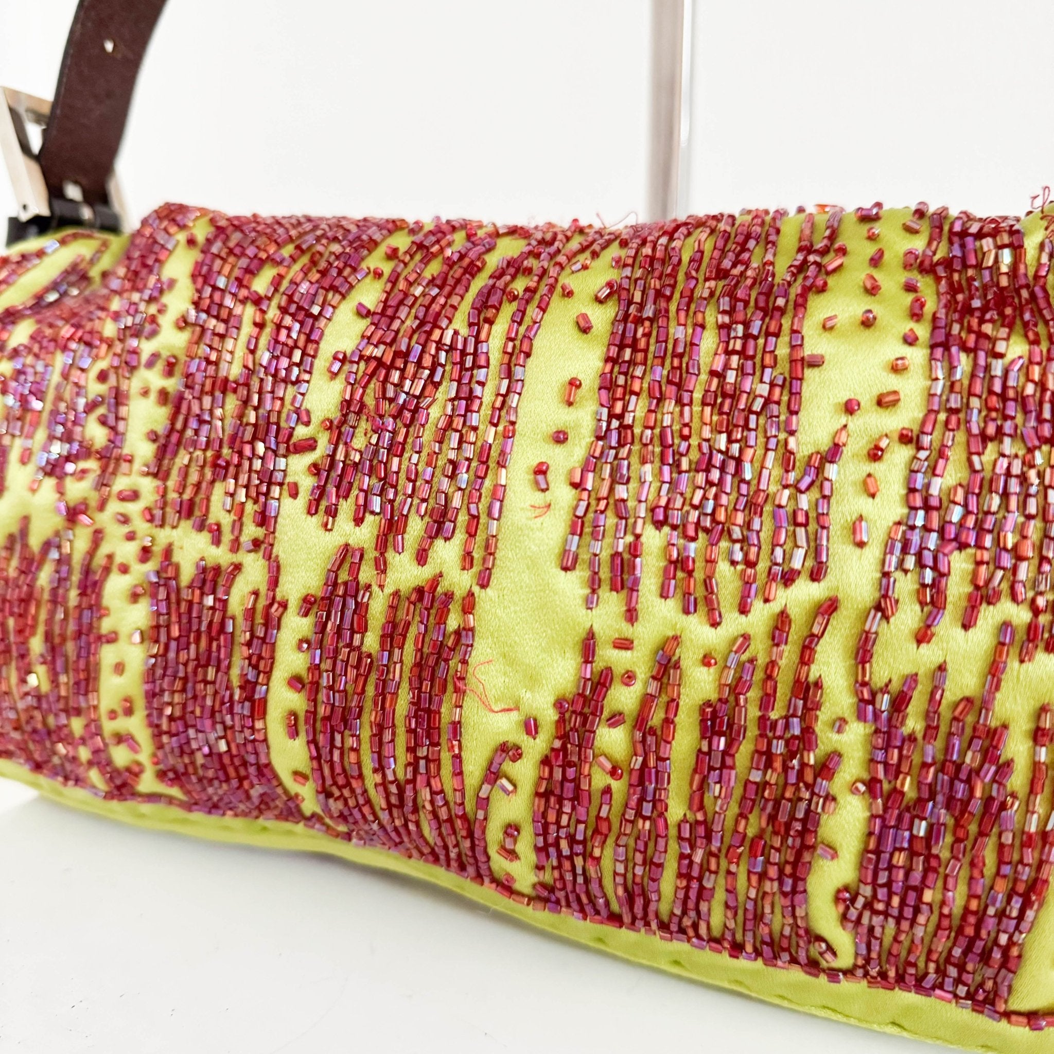 FENDI Fendi Limited Edition Orange Python Leather & Green Silk with Red Beaded Baguette, in Sold by HIVE PRELOVED