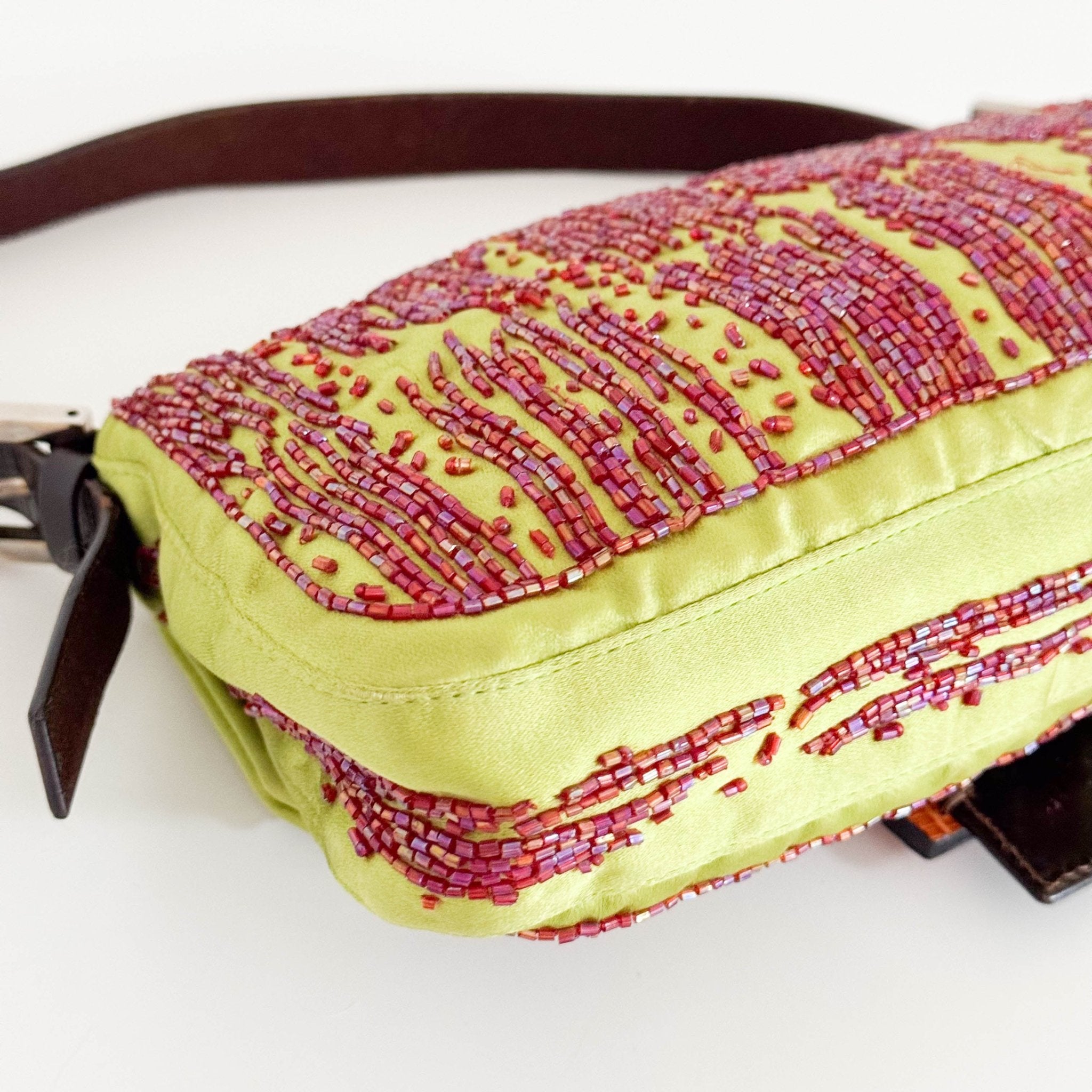 FENDI Fendi Limited Edition Orange Python Leather & Green Silk with Red Beaded Baguette, in Sold by HIVE PRELOVED