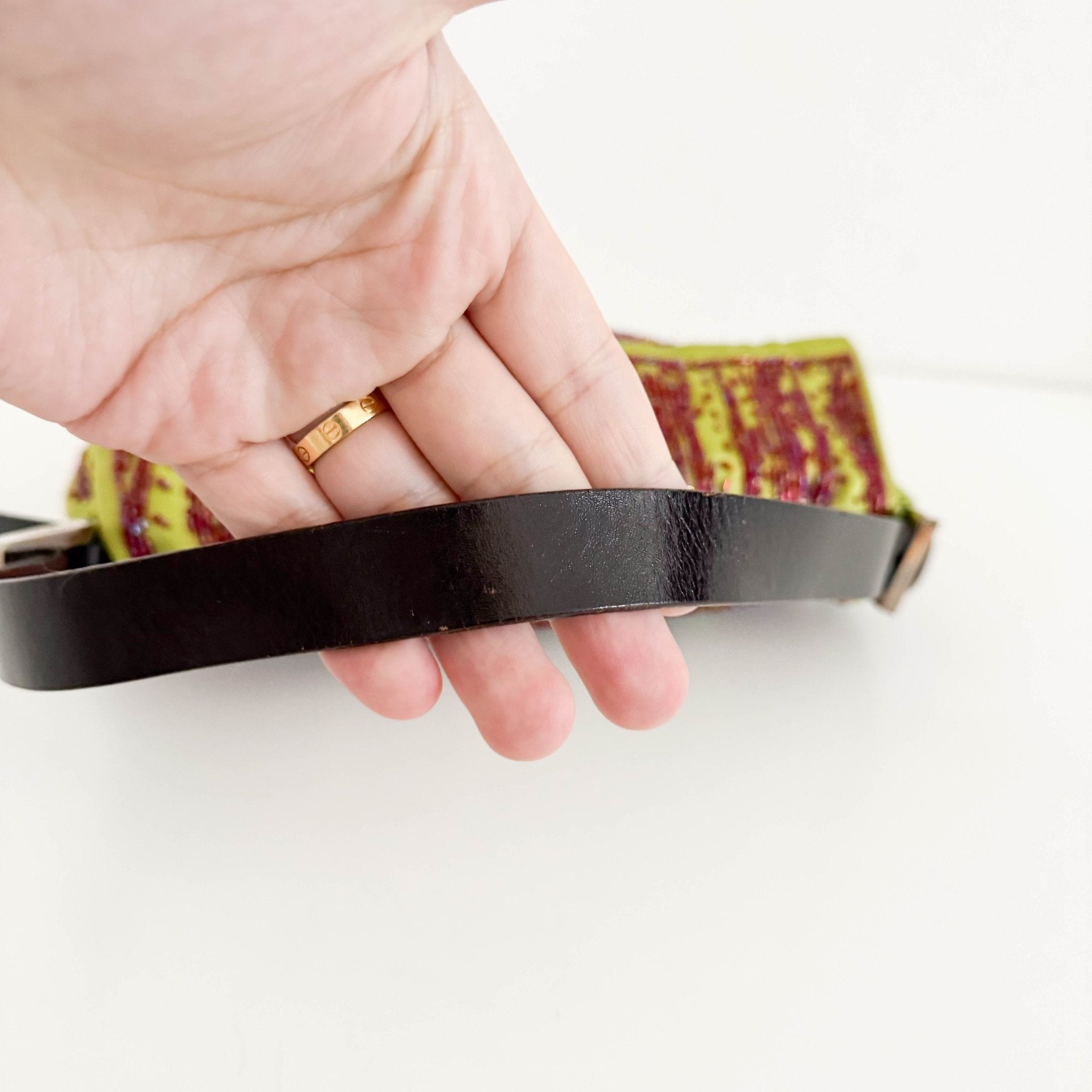 FENDI Fendi Limited Edition Orange Python Leather & Green Silk with Red Beaded Baguette, in Sold by HIVE PRELOVED