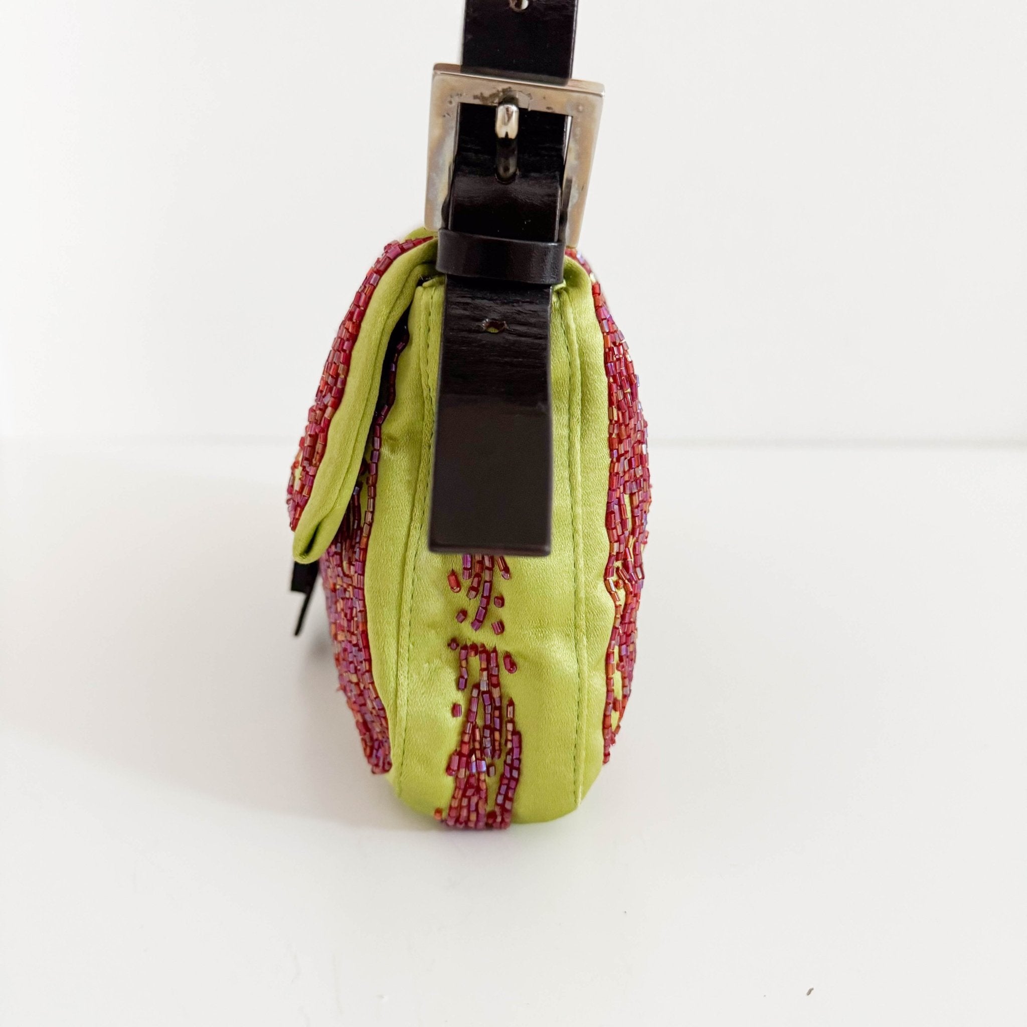 FENDI Fendi Limited Edition Orange Python Leather & Green Silk with Red Beaded Baguette, in Sold by HIVE PRELOVED