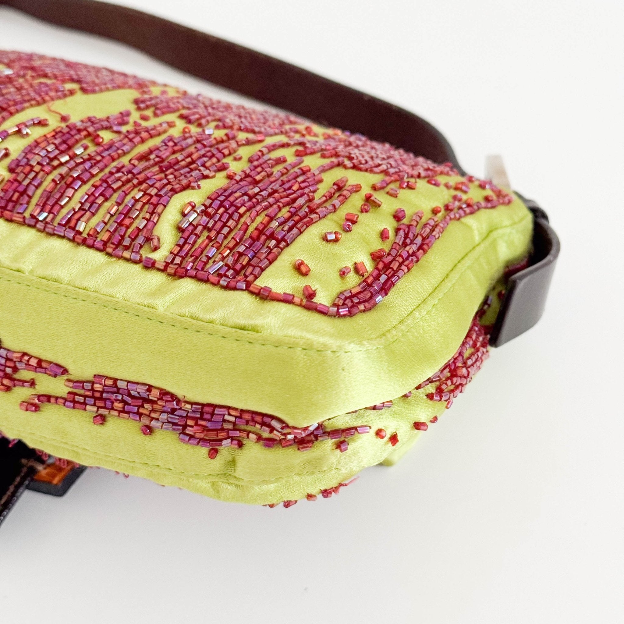 FENDI Fendi Limited Edition Orange Python Leather & Green Silk with Red Beaded Baguette, in Sold by HIVE PRELOVED