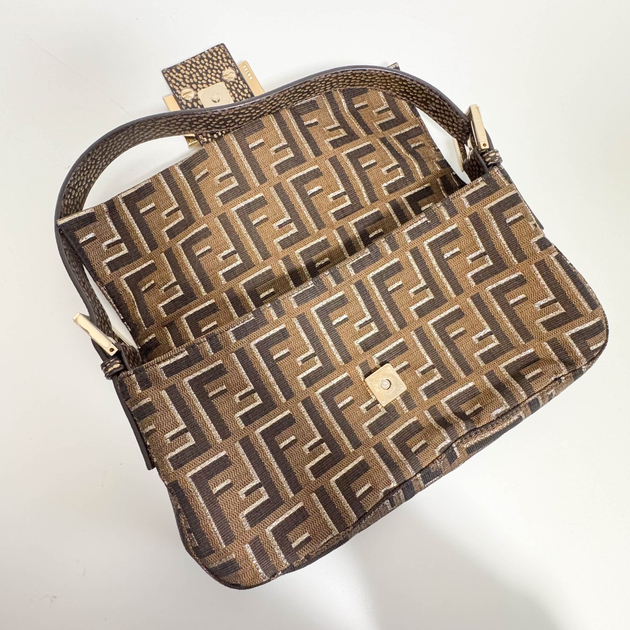 FENDI FF Brown / Gold Baguette Rhinestone Hardware, in , Sold by HIVE PRELOVED - Shoulder Bags, ,