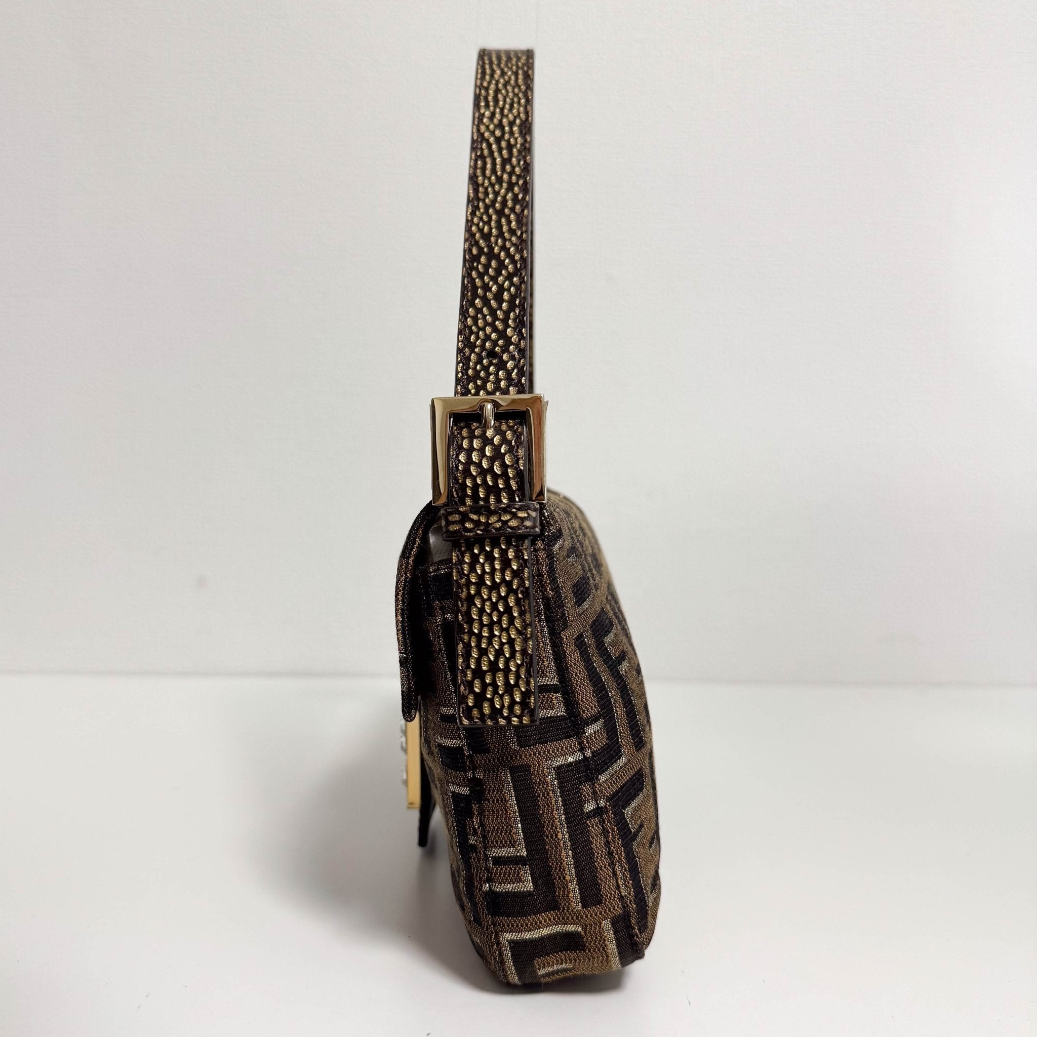 FENDI FF Brown / Gold Baguette Rhinestone Hardware, in , Sold by HIVE PRELOVED - Shoulder Bags, ,