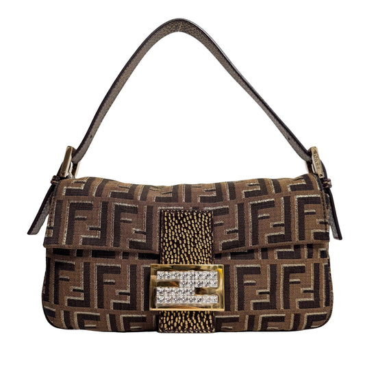FENDI FF Brown / Gold Baguette Rhinestone Hardware, in , Sold by HIVE PRELOVED - Shoulder Bags, ,