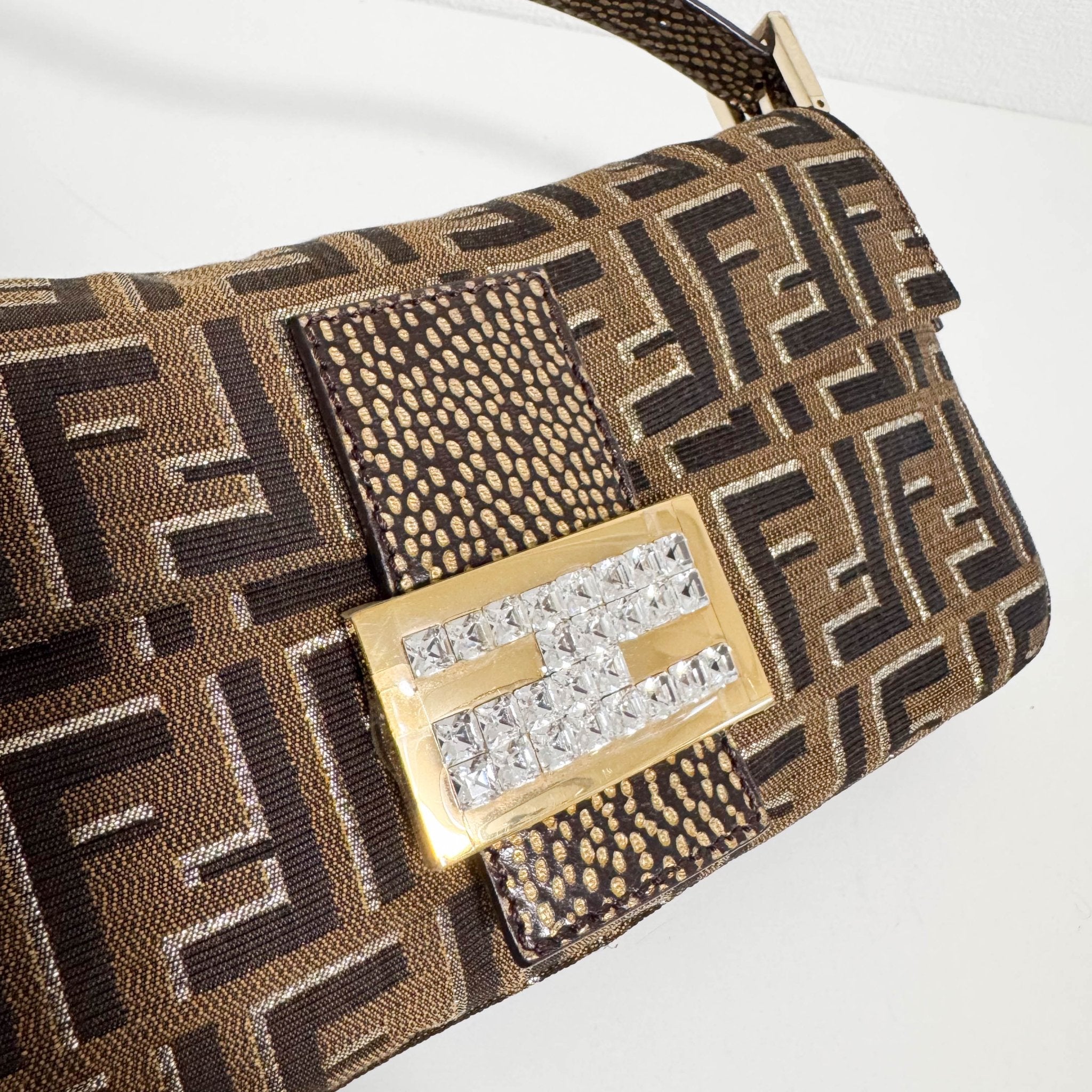 FENDI FF Brown / Gold Baguette Rhinestone Hardware, in , Sold by HIVE PRELOVED - Shoulder Bags, ,