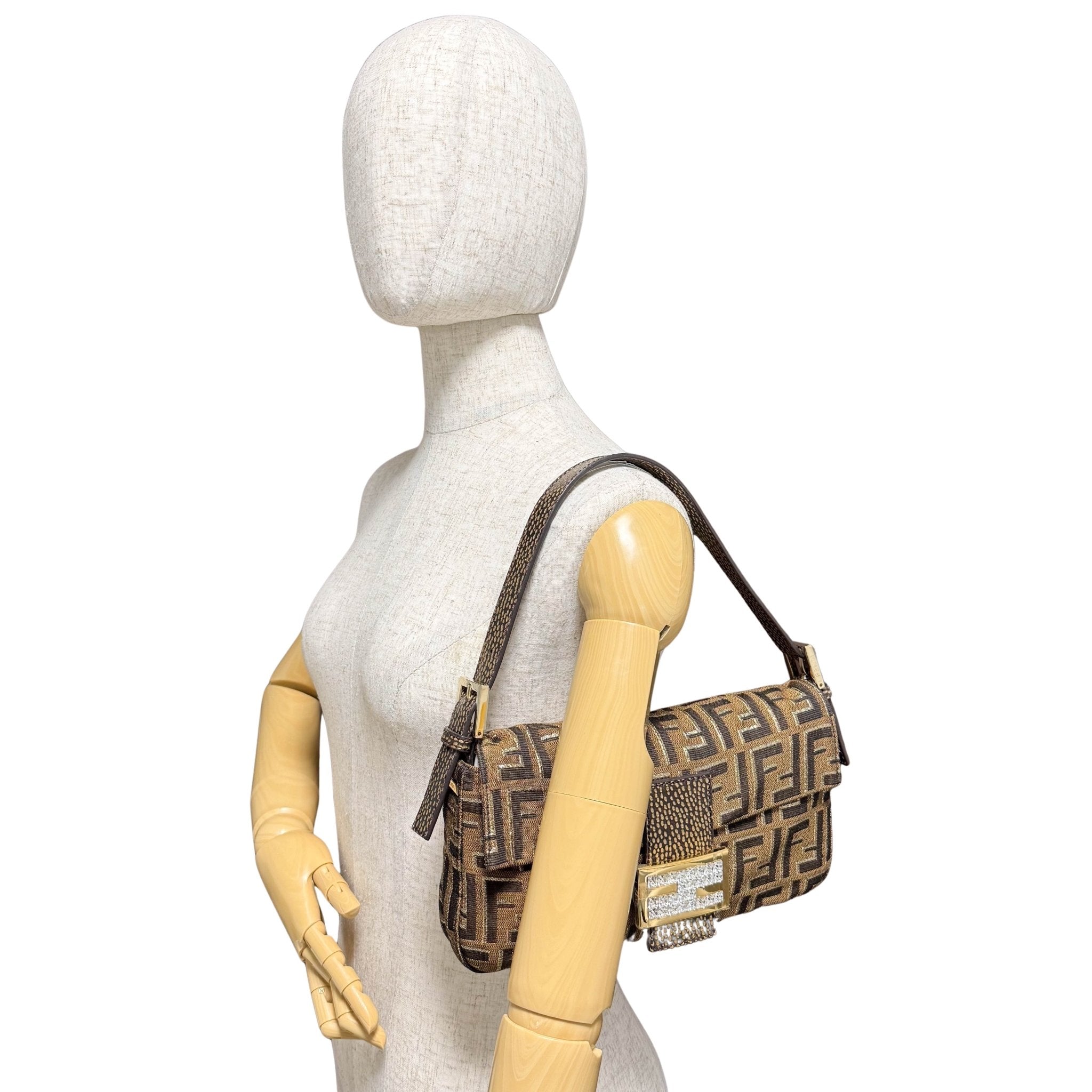 FENDI FF Brown / Gold Baguette Rhinestone Hardware, in , Sold by HIVE PRELOVED - Shoulder Bags, ,