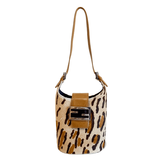 FENDI FF Logo Leopard Print Pony Hair Mini Bucket Bag, in , Sold by HIVE PRELOVED - Shoulder Bags, ,