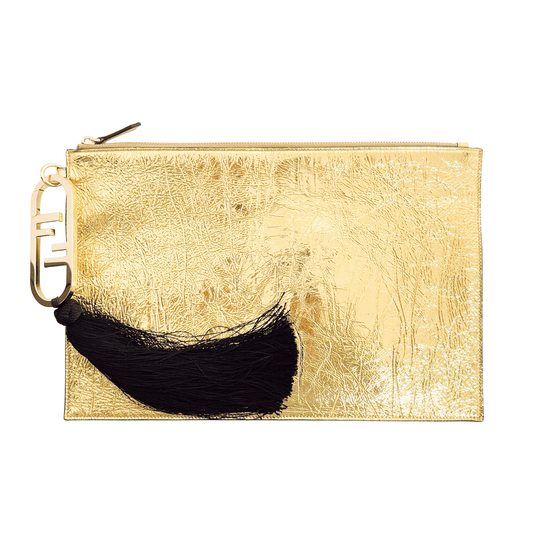 FENDI FF Logo Tassel Charm Gold Clutch Bag, in , Sold by HIVE PRELOVED - Clutch bags, ,