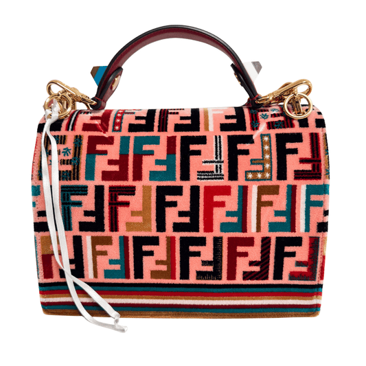 FENDI Kan I Embroidered Velvet Leather Shoulder Bag Pink Red, in , Sold by HIVE PRELOVED - Handle Bags, Shoulder Bags,