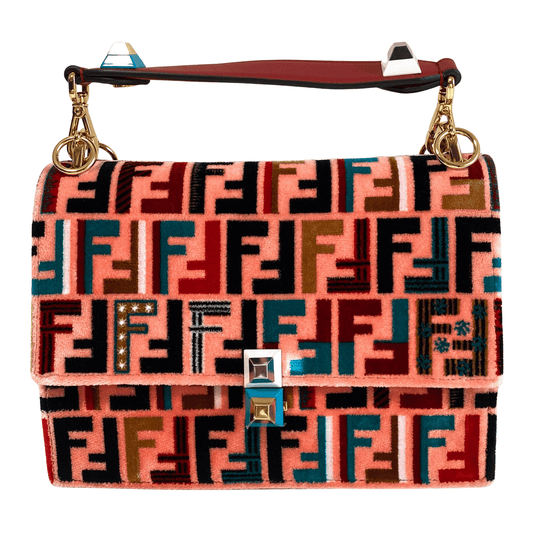 FENDI Kan I Embroidered Velvet Leather Shoulder Bag Pink Red, in , Sold by HIVE PRELOVED - Shoulder Bags, ,