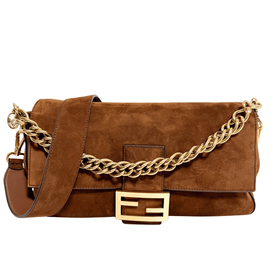 FENDI Large Suede Baguette Brown Crossbody Handbag, in , Sold by HIVE PRELOVED - Crossbody bags, ,