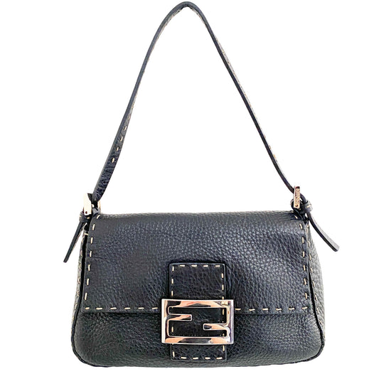 FENDI Leather Selleria Mini Mamma Baguette, Leather (unspecified) in Black, Sold by HIVE PRELOVED - Handle Bags, ,