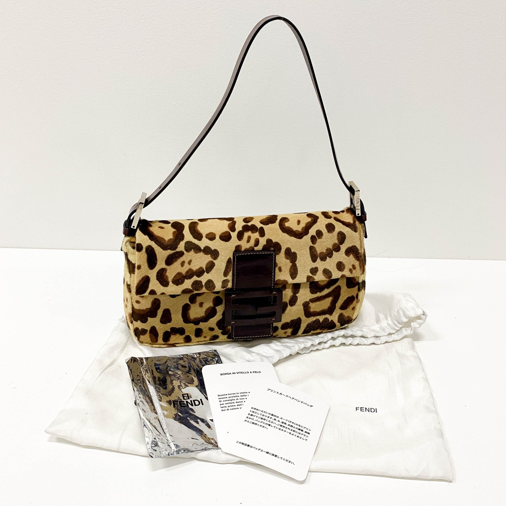 FENDI Leopard Print Pony Hair & Brown Leather Buckle Baguette Shoulder Bag, in , Sold by HIVE PRELOVED - Shoulder Bags, ,
