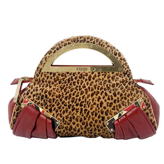 FENDI Leopard Print Red Leather and Geomatric Details Handle Bag, in , Sold by HIVE PRELOVED - Handle Bags, ,