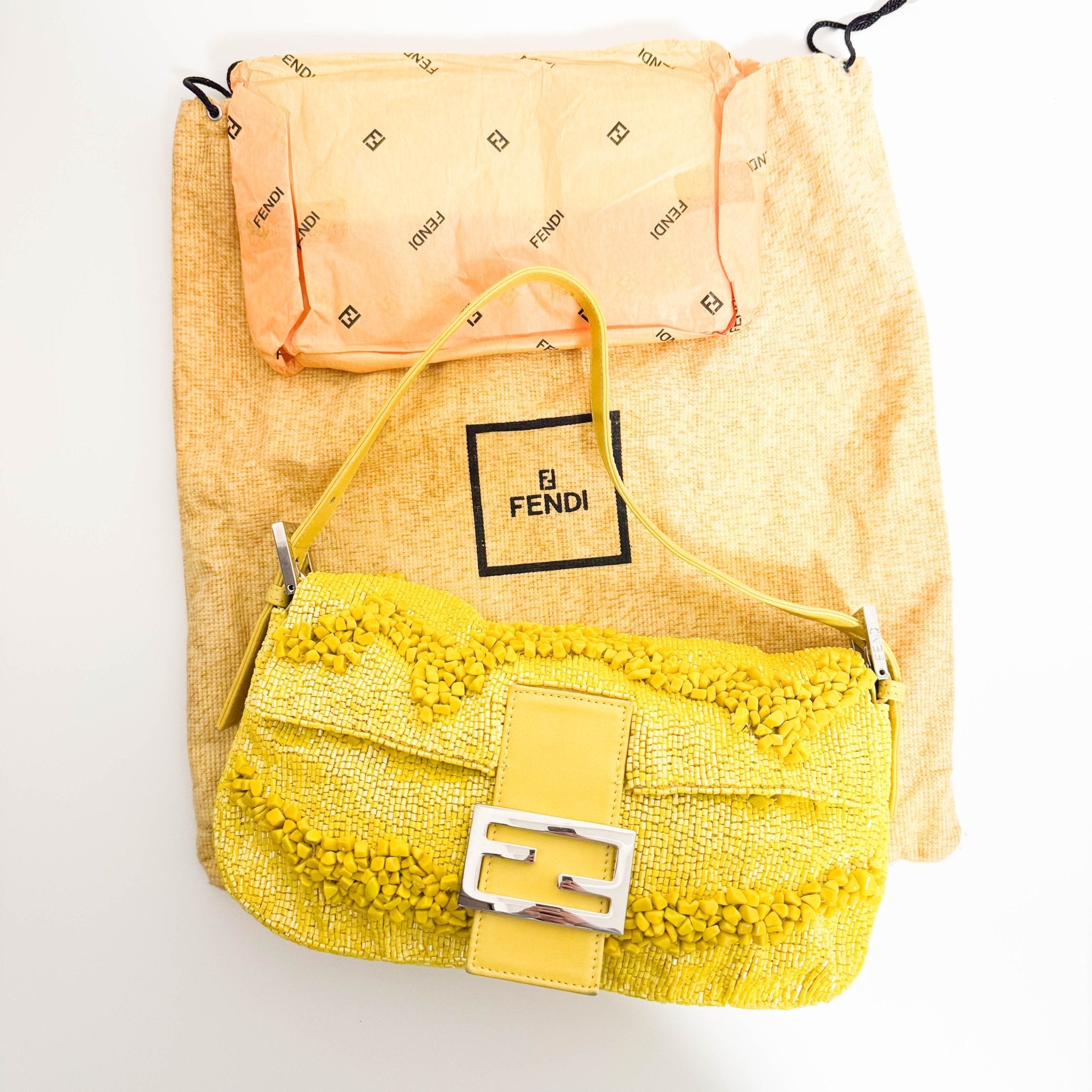 FENDI Limited Edition Baguette Yellow Beaded Shoulder Bag, in , Sold by HIVE PRELOVED - Shoulder Bags, ,