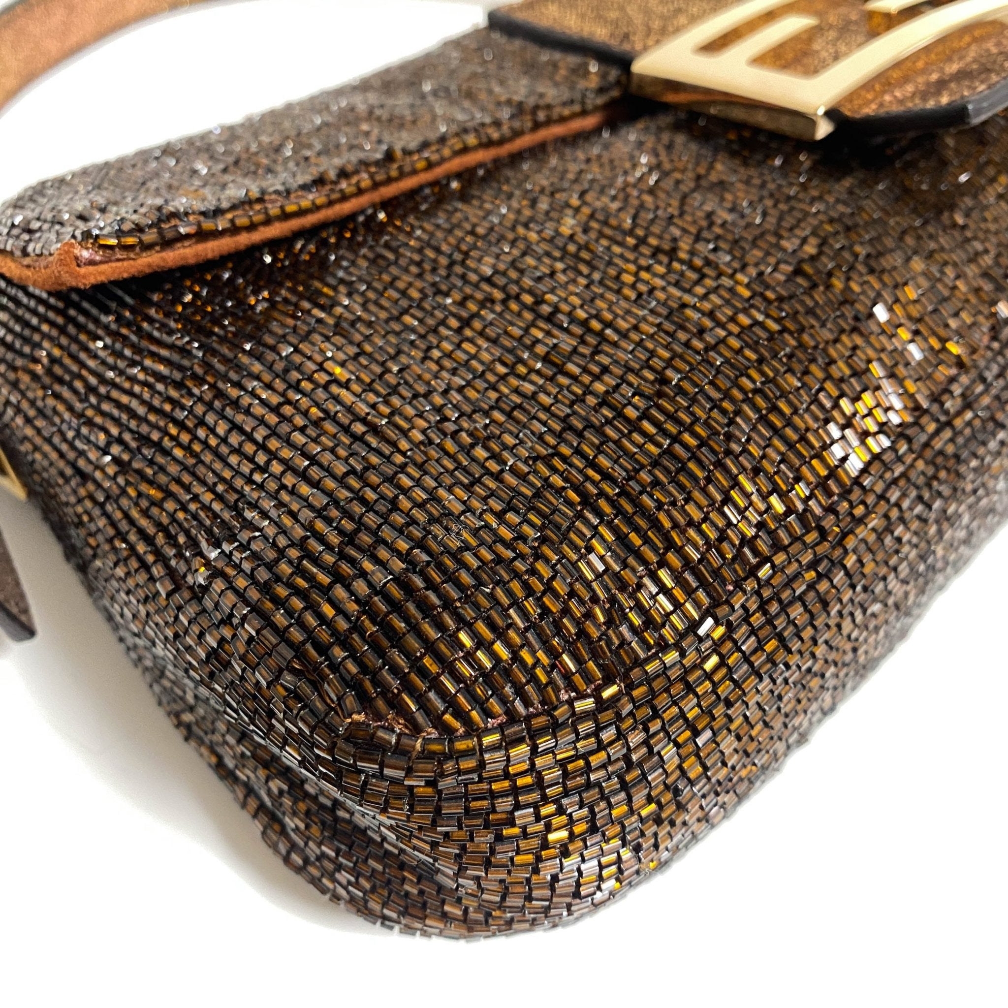 FENDI Limited Edition Bronze Beaded Baguette Shoulder Bag with Gold Hardware, in , Sold by HIVE PRELOVED - Shoulder Bags, ,